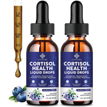 Cortisol Supplements for Women - Cortisol Manager Liquid Drops with Magnesium, Ashwagandha & Rhodiola rosea, L-theanine - Promotes Relaxation & Better Sleep, Mood, Blueberry Flavors, 1FL.OZ(2PC) - OzHealthStandard