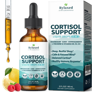 Cortisol Supplements for Women & Men, 18 in 1 Stress & Mood Support Drops with Magnesium 480mg, GABA, Ashwagandha, L-Theanine & Phosphatidylserine, for Relaxation & Sleep, Lemon Raspberry Flavor 60mL - OzHealthStandard