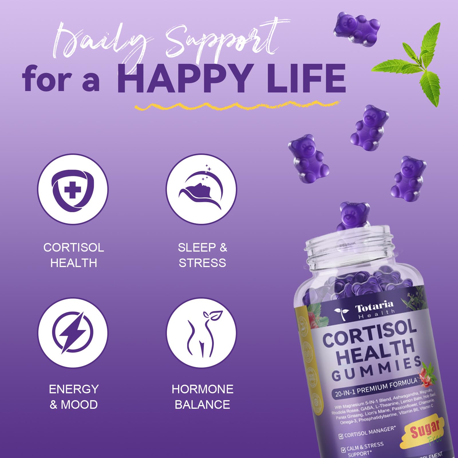 Cortisol Supplements for Women & Men 20-in-1 Cortisol Gummies with Ashwagandha Rhodiola Rosea Magnesium Phosphatidylserine Calm Focus Mood Support Healthy Cortisol Levels 30 Day Supply - OzHealthStandard