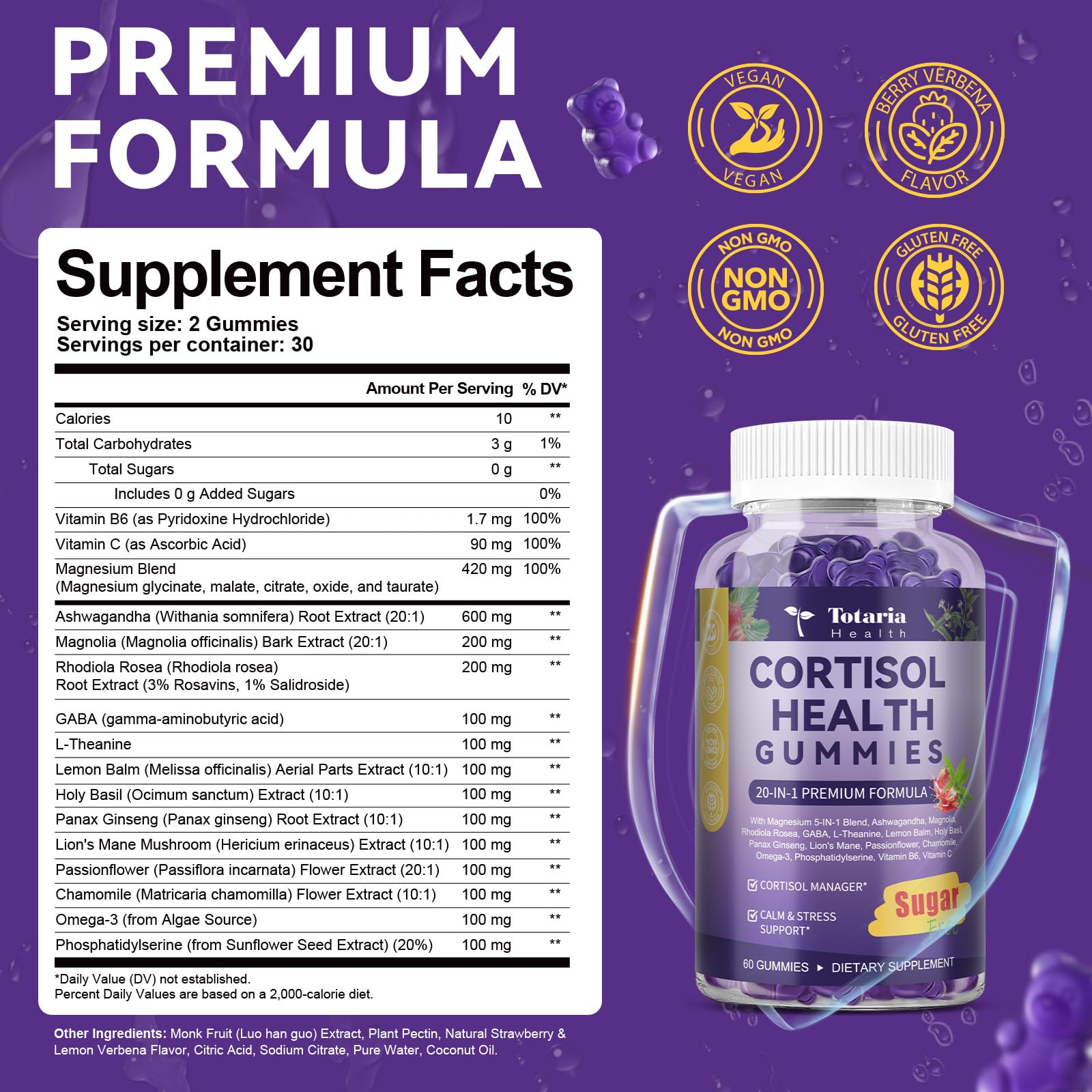 Cortisol Supplements for Women & Men 20-in-1 Cortisol Gummies with Ashwagandha Rhodiola Rosea Magnesium Phosphatidylserine Calm Focus Mood Support Healthy Cortisol Levels 30 Day Supply - OzHealthStandard