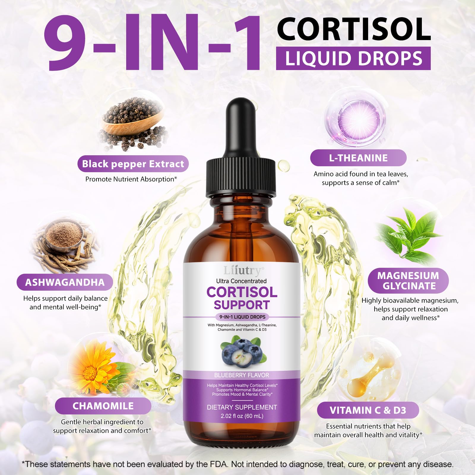 Cortisol Supplements for Women & Men, Cortisol Reducer 10 In 1 Cortisol Detox Liquid Drops with Magnesium, Ashwagandha, L-Theanine Liquid Drops, Hormone Balanced,Promotes Mood & Mental Clarity 2 Fl.Oz - OzHealthStandard