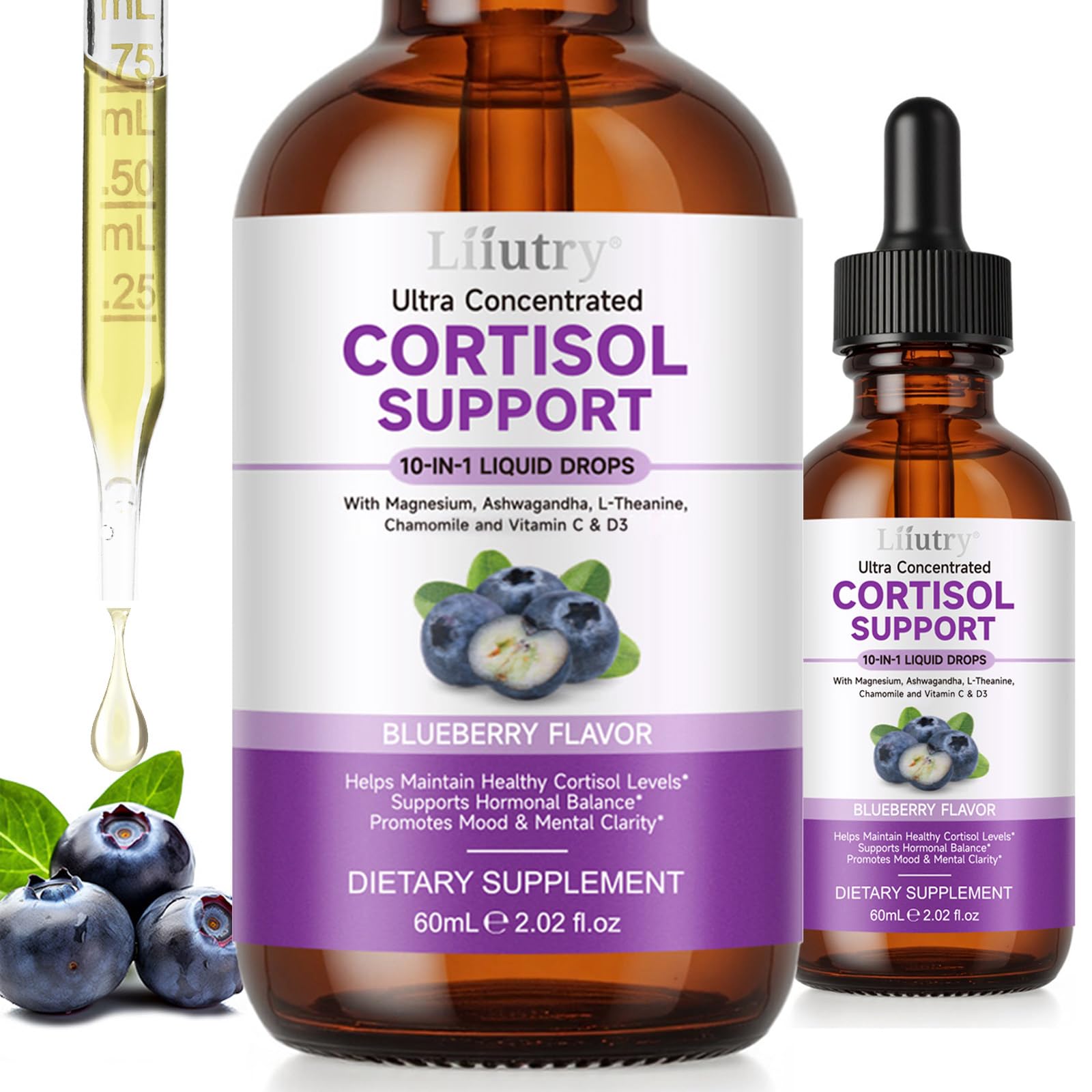 Cortisol Supplements for Women & Men, Cortisol Reducer 10 In 1 Cortisol Detox Liquid Drops with Magnesium, Ashwagandha, L-Theanine Liquid Drops, Hormone Balanced,Promotes Mood & Mental Clarity 2 Fl.Oz - OzHealthStandard