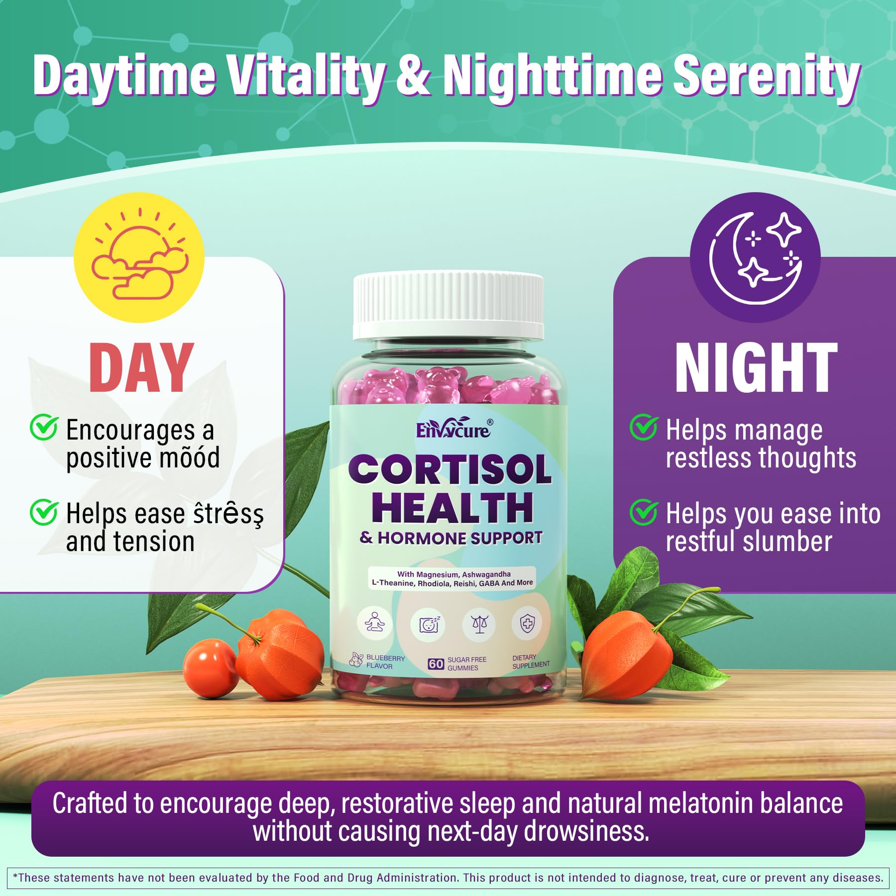 Cortisol Supplements for Women & Men, Cortisol Reducer Gummies w/ Magnesium, Ashwagandha, L-Theanine, Rhodiola, Reishi, 24 IN 1 Cortisol Detox Manager for Calm Mood, Focus & Relaxation,Vegan, 120 Cts - OzHealthStandard