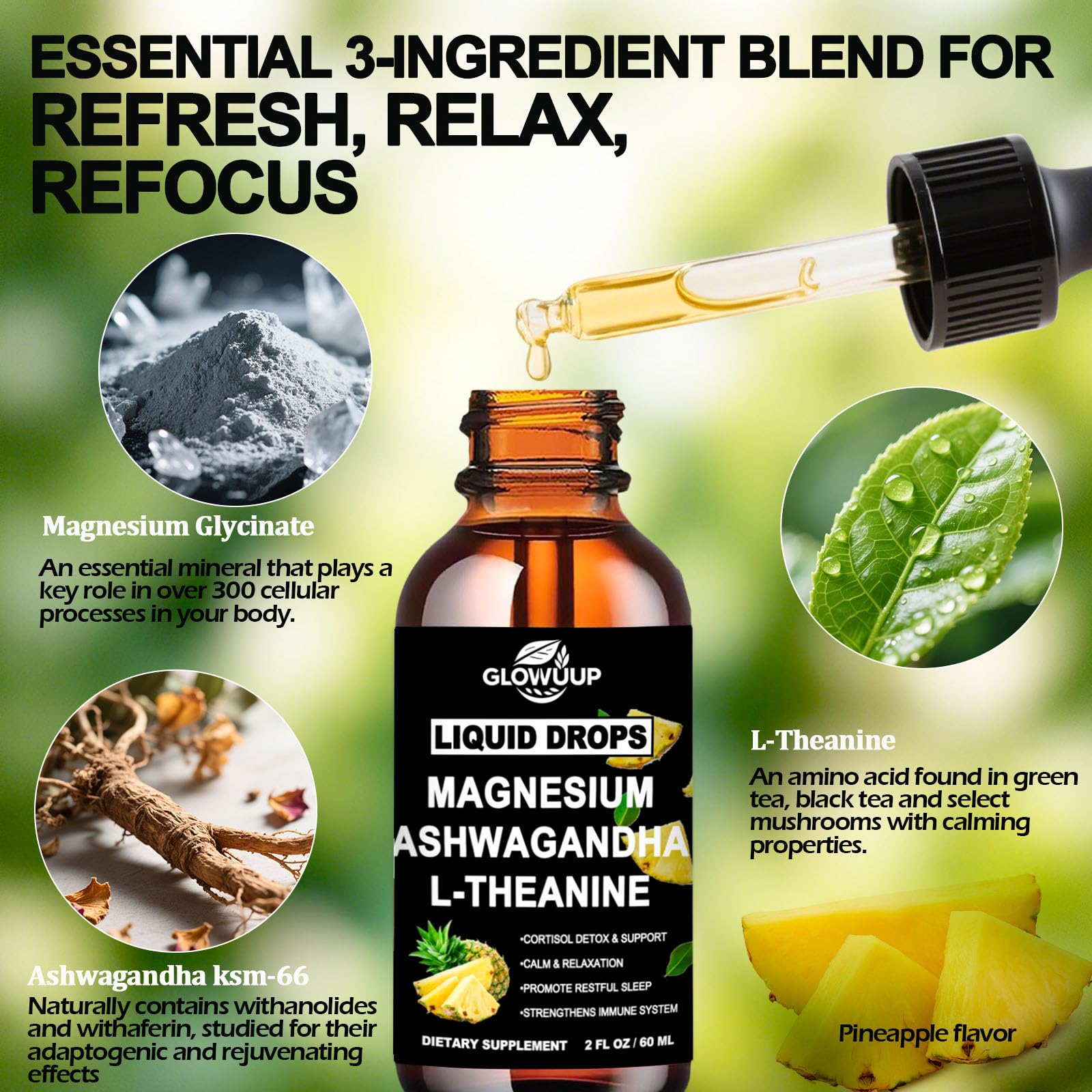 Cortisol Supplements for Women & Men, Cortisol Reducer Manager Detox Liquid Drops Extra Strength Magnesium Glycinate 200mg, L-Theanine & Ashwagandha丨Hormone Balance, Relaxation & Recess Mood - OzHealthStandard