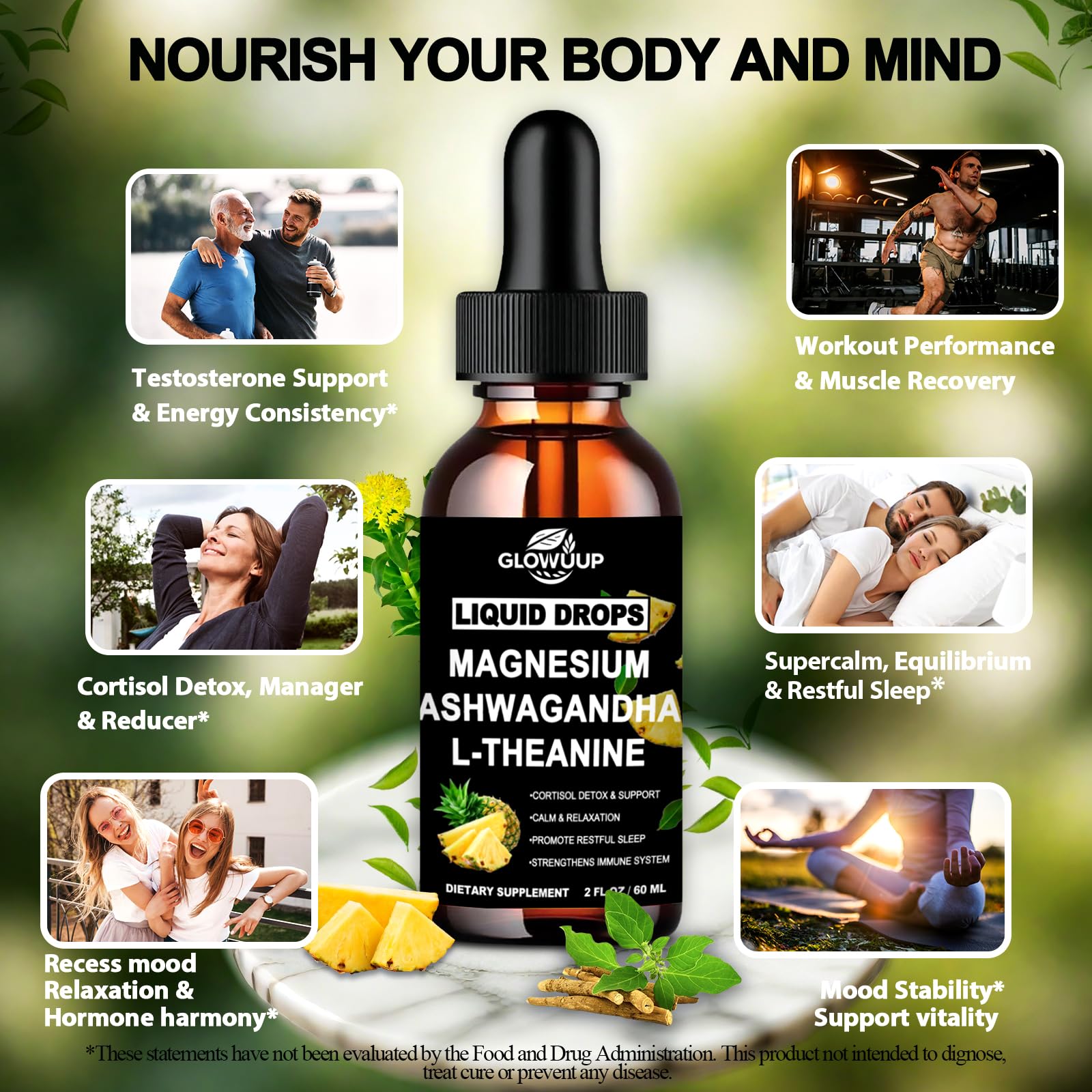 Cortisol Supplements for Women & Men, Cortisol Reducer Manager Detox Liquid Drops Extra Strength Magnesium Glycinate 200mg, L-Theanine & Ashwagandha丨Hormone Balance, Relaxation & Recess Mood - OzHealthStandard