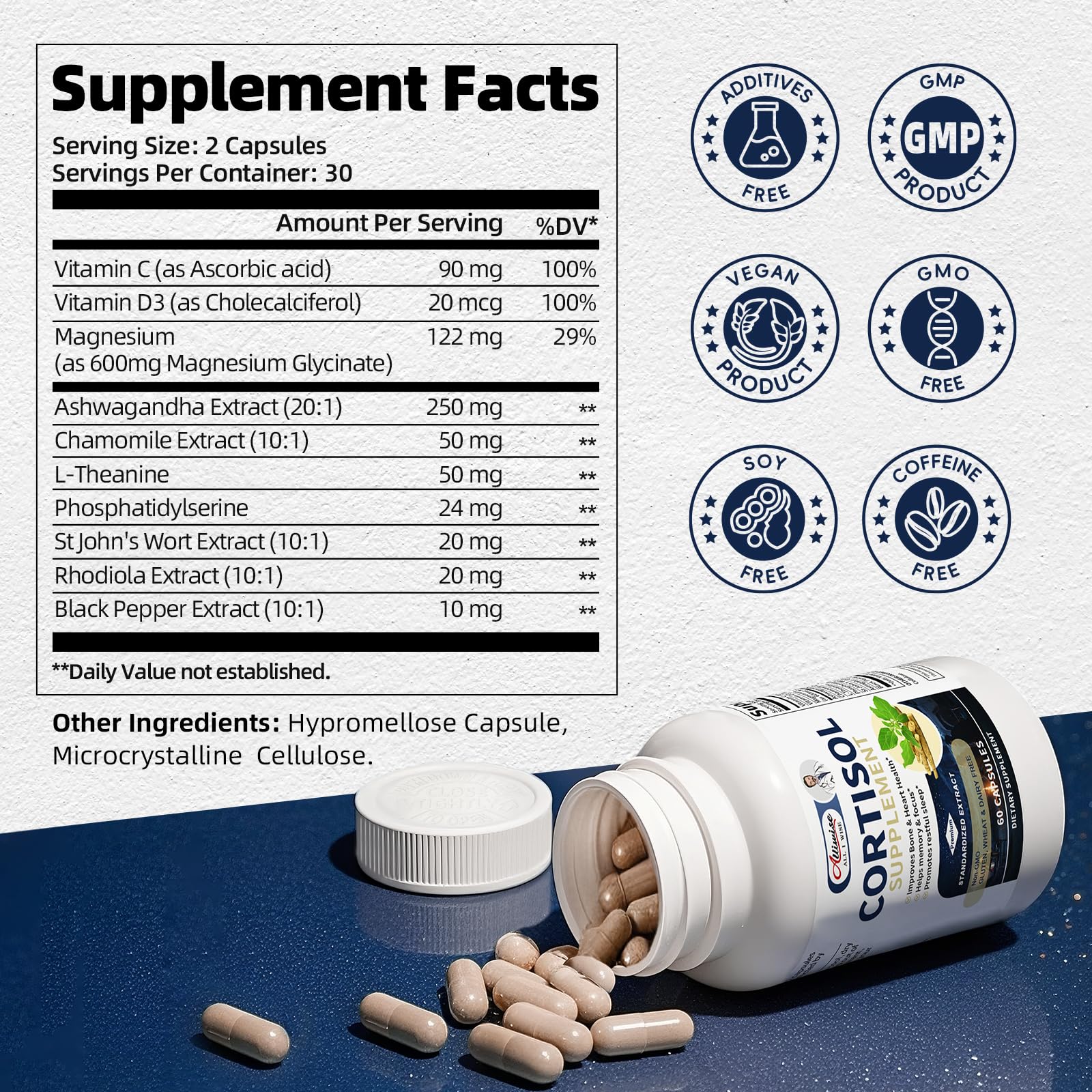 Cortisol Supplements for Women & Men,High Cortisol Reducer, Manager, Detox, Lower and Control,with Magnesium, Ashwagandha,Rhodiola, L-Theanine for Mood,Focus,Sleep - OzHealthStandard