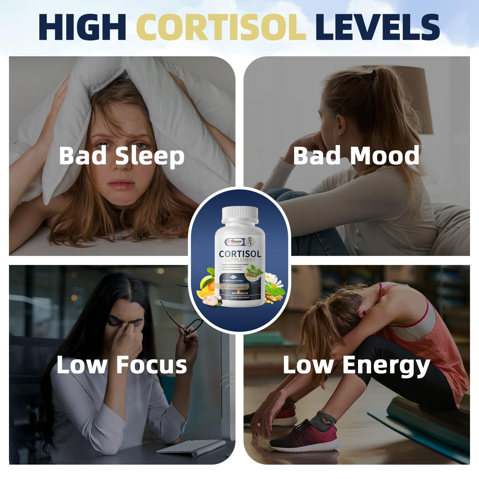 Cortisol Supplements for Women & Men,High Cortisol Reducer, Manager, Detox, Lower and Control,with Magnesium, Ashwagandha,Rhodiola, L-Theanine for Mood,Focus,Sleep - OzHealthStandard