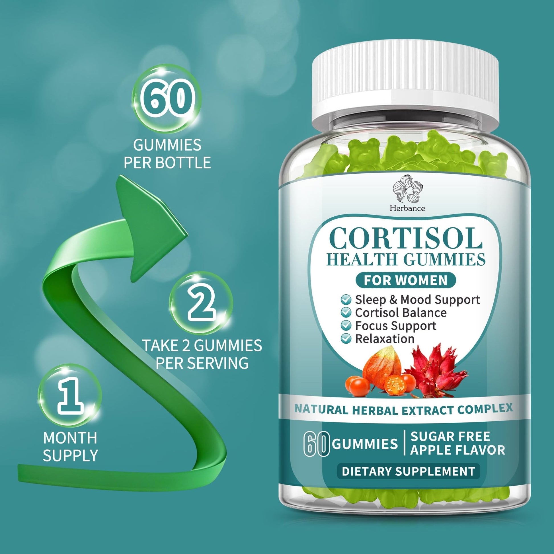Cortisol Supplements Gummies for Women, Cortisol Reducer w.Ashwagandha Rhodiola Rosea Magnesium L-Theanine Phosphatidylserine Black Peper, Hormone Balanced & Lower Cortisol - 30 Day Vegan Supply - OzHealthStandard