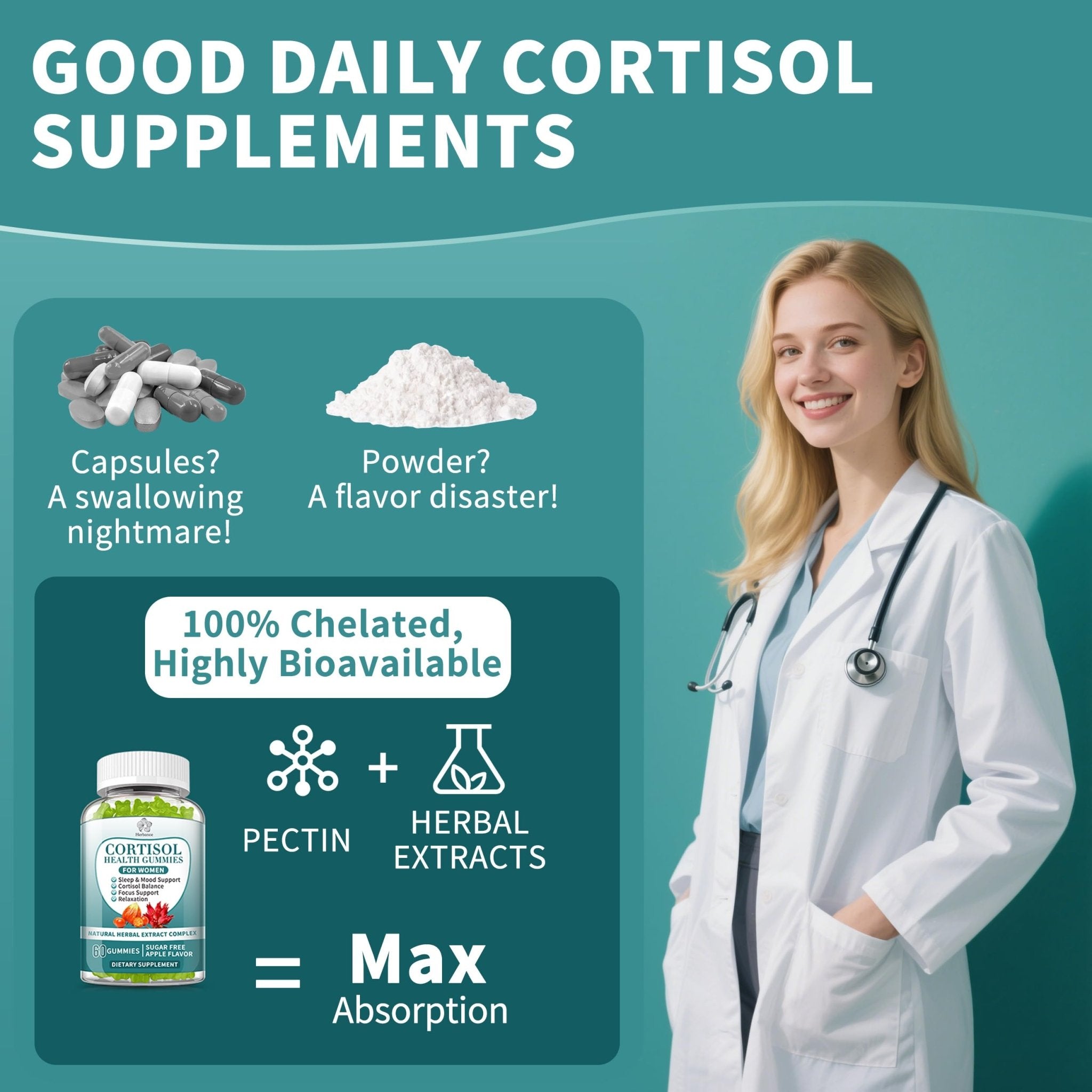 Cortisol Supplements Gummies for Women, Cortisol Reducer w.Ashwagandha Rhodiola Rosea Magnesium L-Theanine Phosphatidylserine Black Peper, Hormone Balanced & Lower Cortisol - 30 Day Vegan Supply - OzHealthStandard