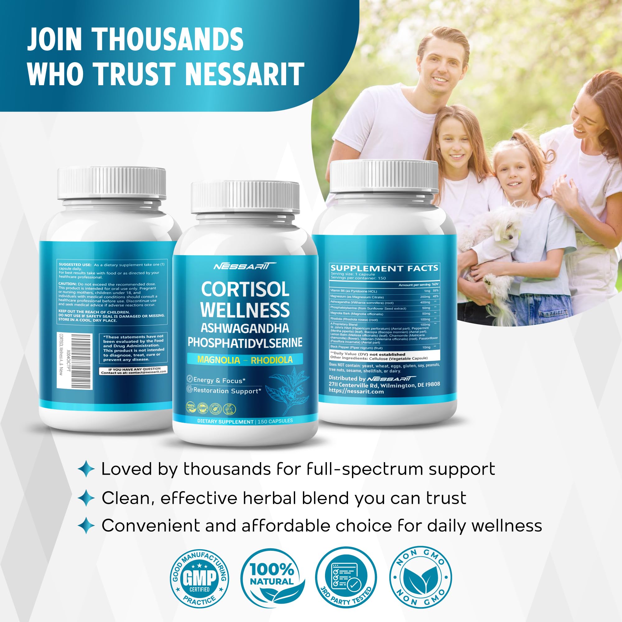 CORTISOL Wellness Ashwagandha 14-in-1 Natural Blend with Phosphatidylserine Magnolia Rhodiola St. John's Wort Peppermint Bacopa - 150 Count - OzHealthStandard