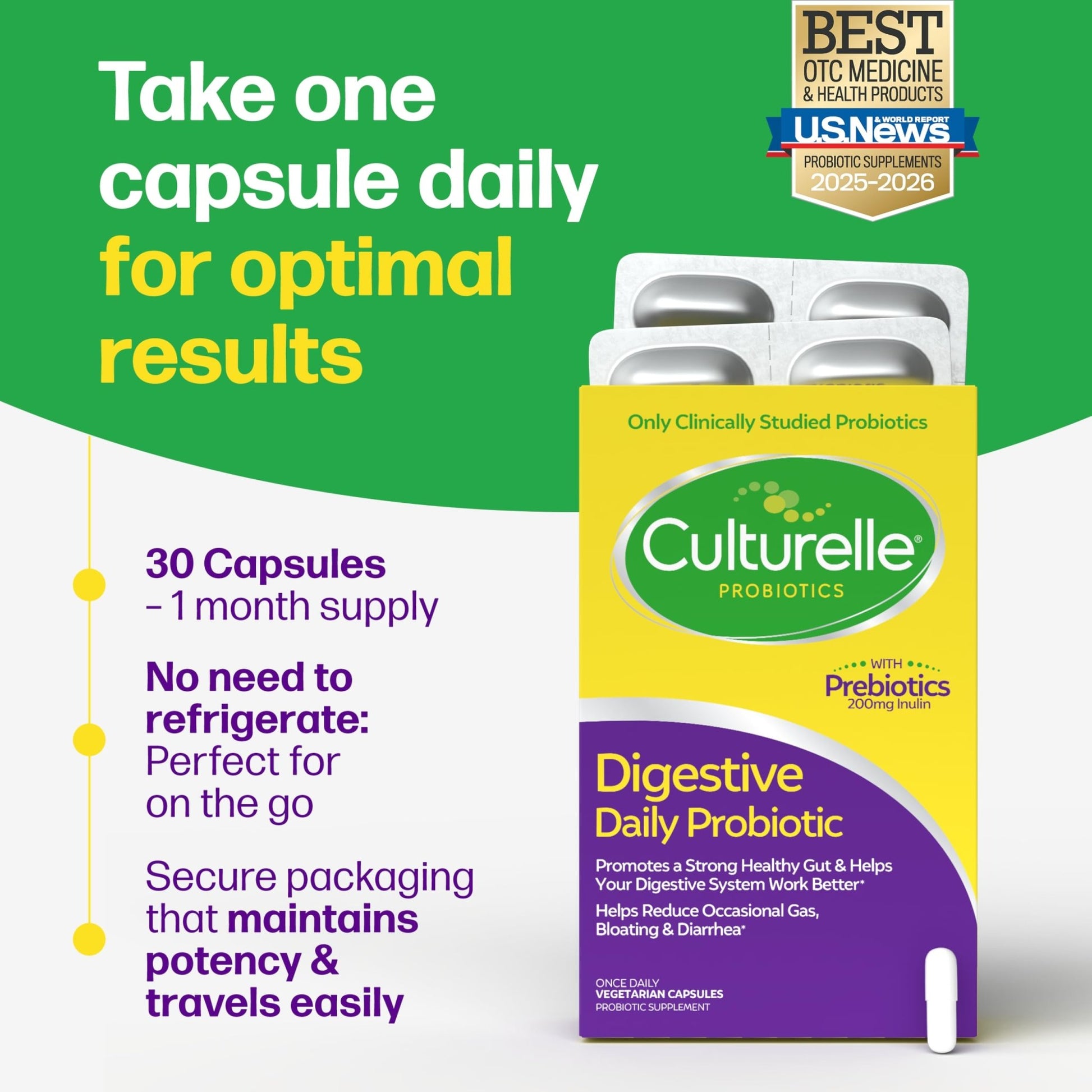 Culturelle Daily Probiotic Capsules For Men & Women, Most Clinically Studied Probiotic Strain, Digestive & Gut Health, Supports Occasional Diarrhea, Gas & Bloating, 1 Month Supply, 30 CT - OzHealthStandard