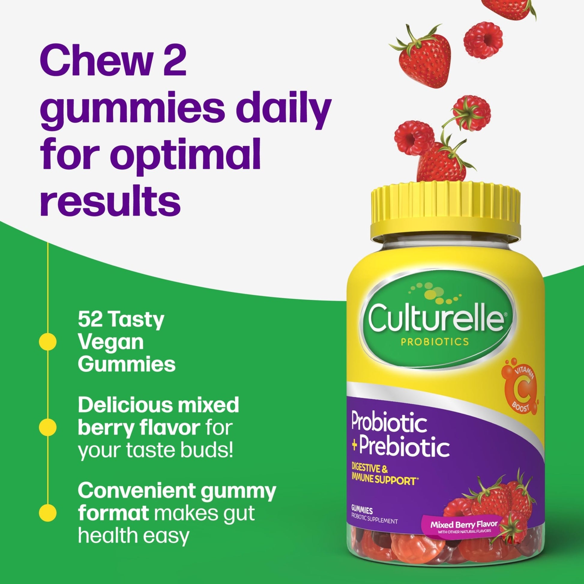 Culturelle Daily Probiotic Gummies for Women & Men, Berry Flavor, 52 Count, Naturally-Sourced Daily Probiotic - OzHealthStandard