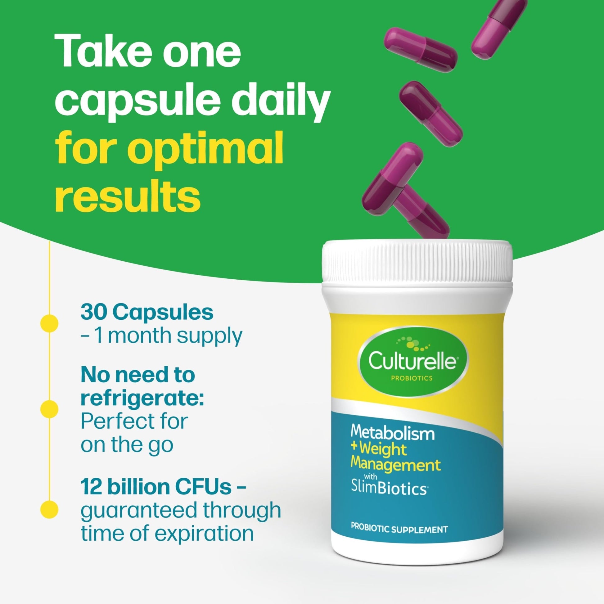 Culturelle Metabolism + Weight Management with SlimBiotics® Probiotic Capsules – 30 Count – Helps Safely Manage Weight - Promotes Healthy Metabolism and Physical & Mental Energy - OzHealthStandard
