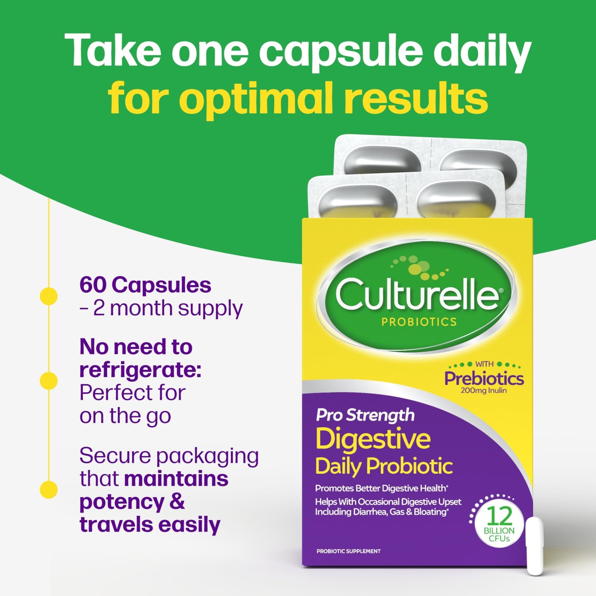 Culturelle Pro Strength Daily Probiotics For Digestive Health (2 Month Supply) with Prebiotics for Women & Men, Supports Occasional Diarrhea - OzHealthStandard