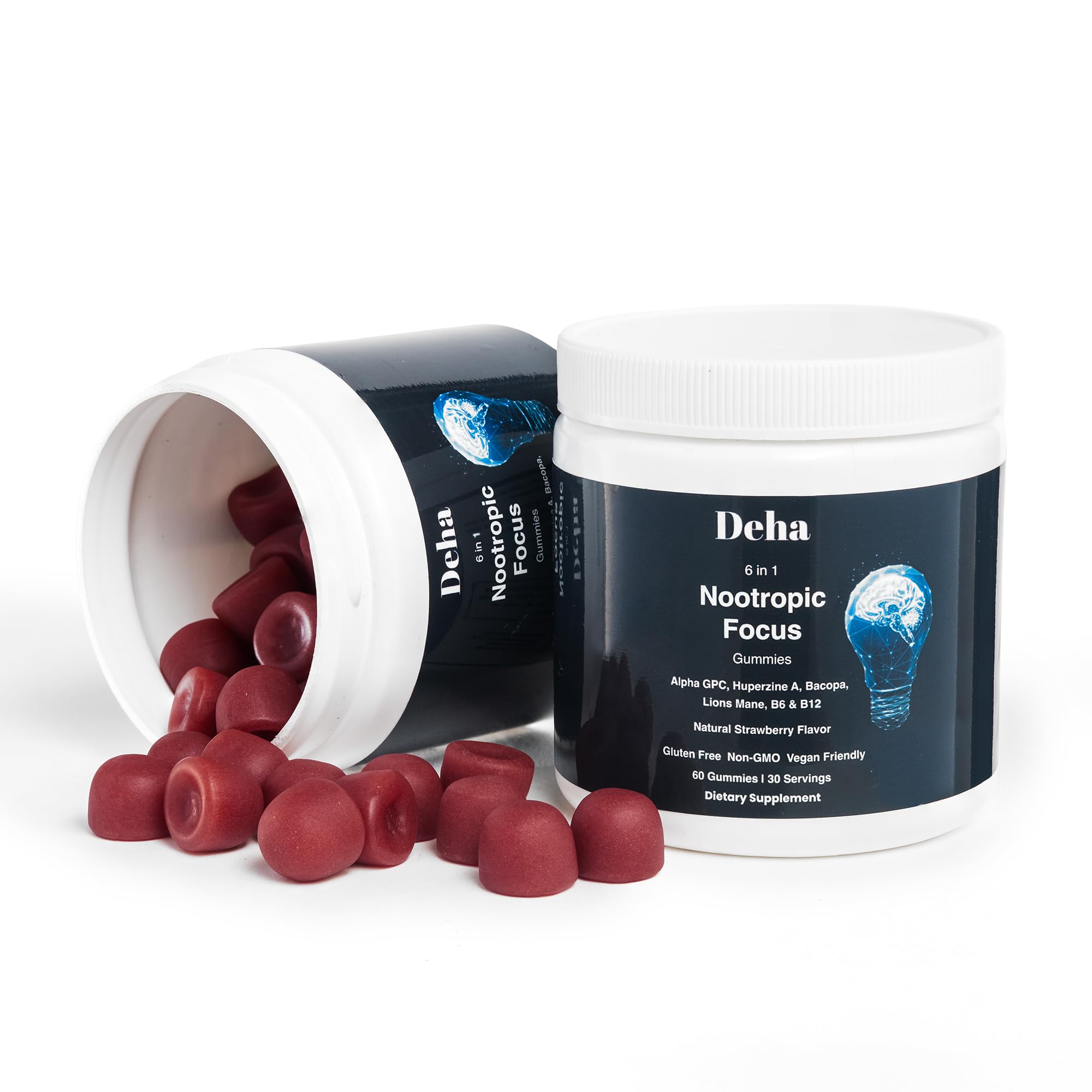 Deha Focus Gummies Nootropic Brain Supplement with Vitamin B6 Vitamin B12, Alpha GPC, Huperzine A, Bacopa Monnieri, Lions Mane Mushroom Gummies – Vegan, Non-GMO, Gluten-Free – 60 Gummies - OzHealthStandard