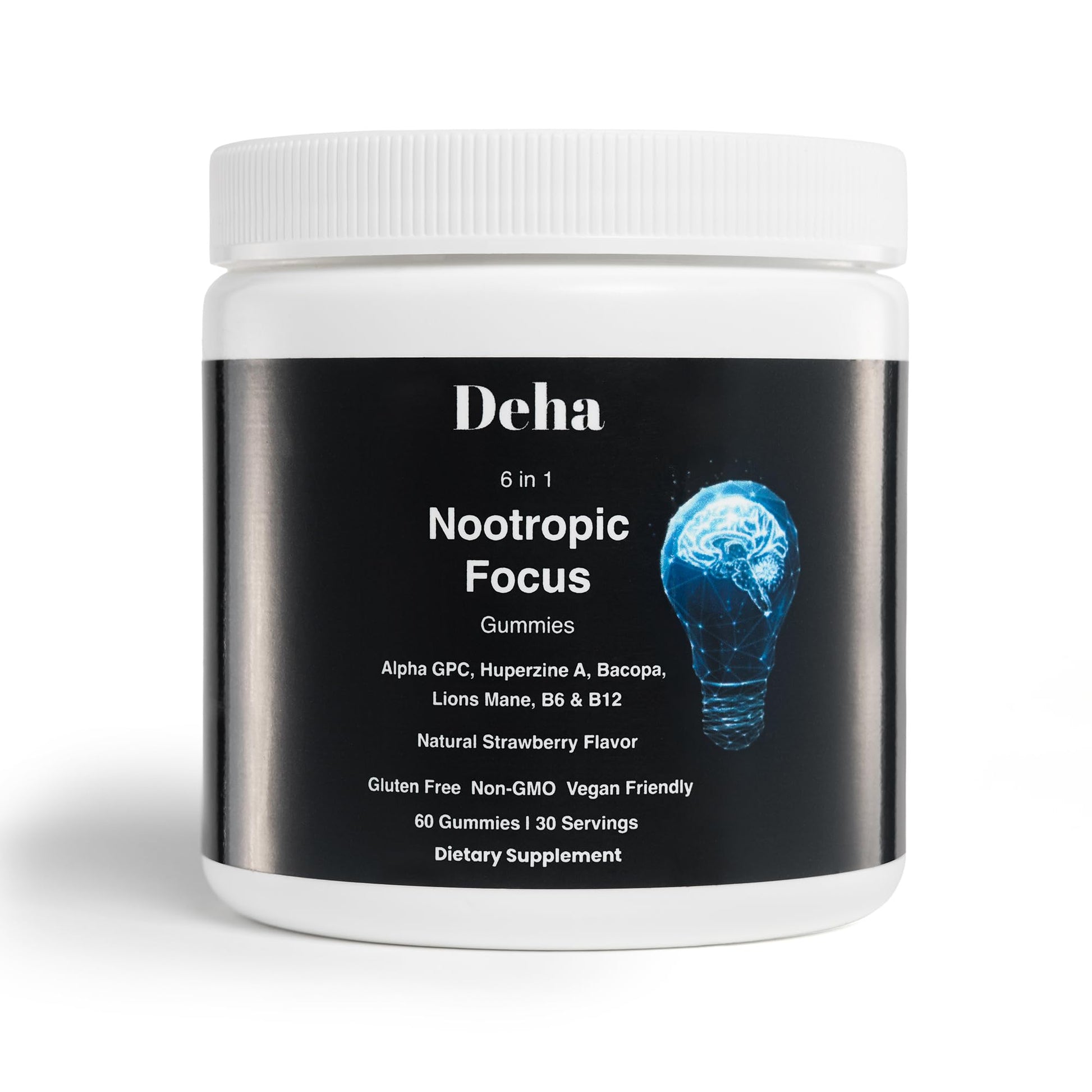 Deha Focus Gummies Nootropic Brain Supplement with Vitamin B6 Vitamin B12, Alpha GPC, Huperzine A, Bacopa Monnieri, Lions Mane Mushroom Gummies – Vegan, Non-GMO, Gluten-Free – 60 Gummies - OzHealthStandard