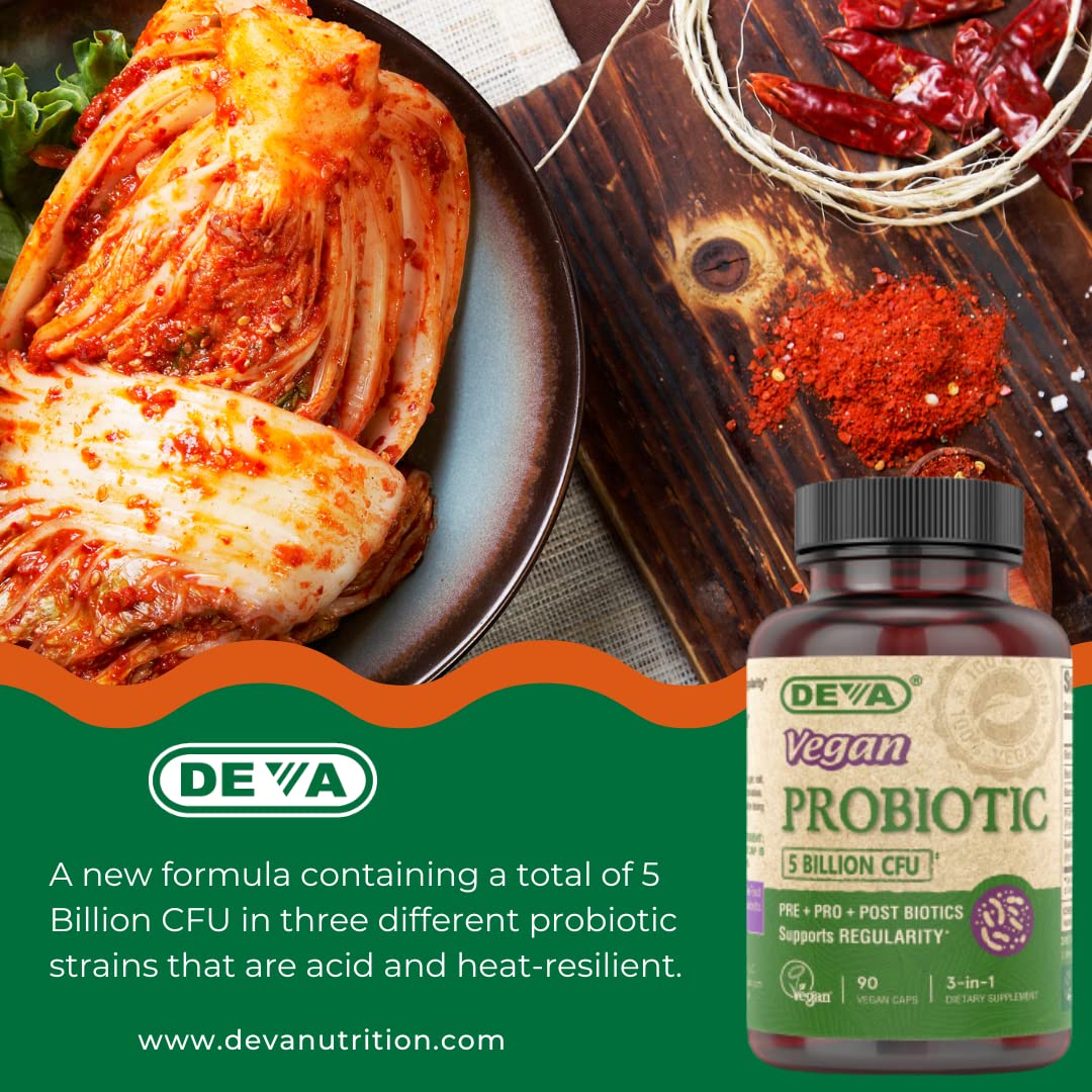 DEVA Vegan Probiotic Supplement - Pre, Pro, and Postbiotics for Digestive Health, 5 Billion CFU, Soil-Based, Spore-Forming, Dairy Free, FOS Prebiotics - OzHealthStandard