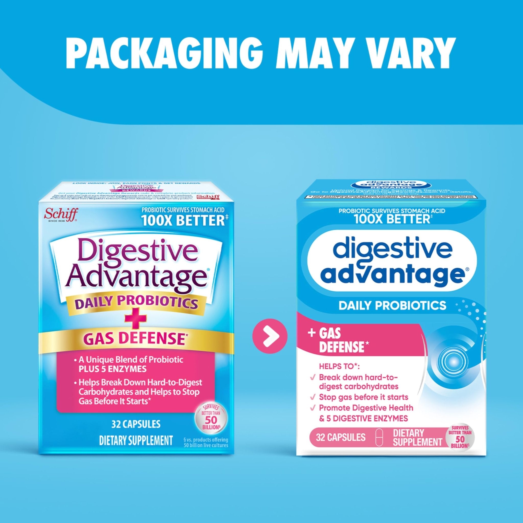 Digestive Enzyme and Probiotic Capsule- Digestive Advantage 32 Capsules, Survives 100x Better than regular 50 billion CFU, Breaks down food, helps prevent gas - OzHealthStandard