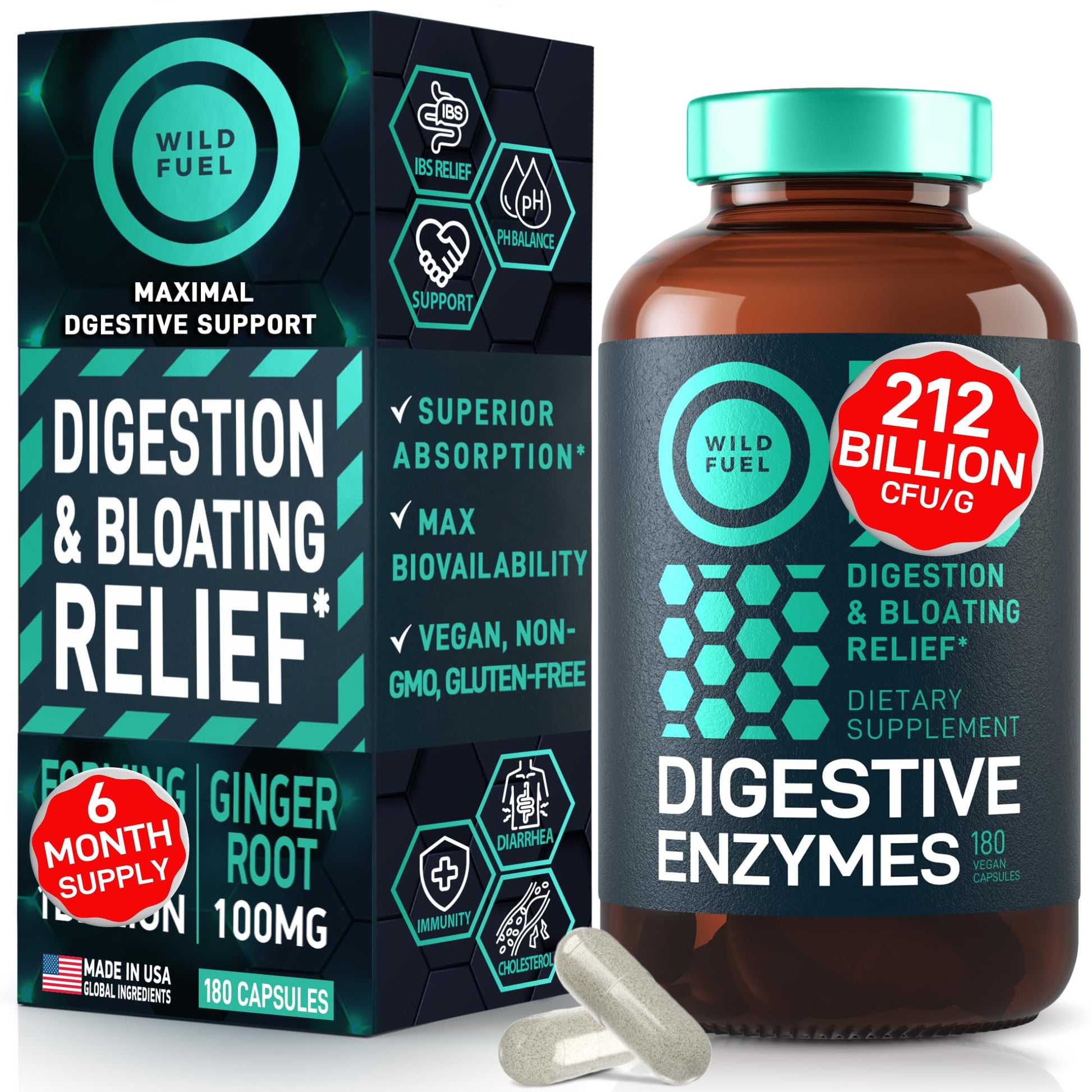 Digestive Enzymes for Women and Men with Probiotics and Prebiotics - Vegan Digestive Enzyme Blend - Bloating Support, Gut Health & Digestion Supplement with Artichoke Ginger Turmeric - 180 Capsules - OzHealthStandard