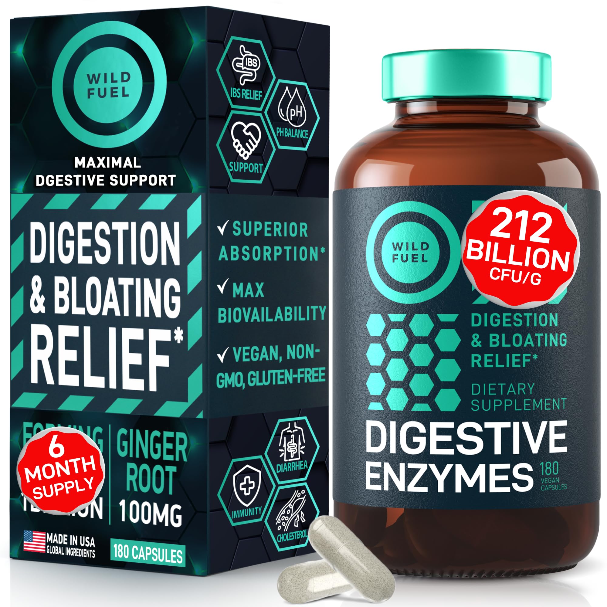 Digestive Enzymes for Women and Men with Probiotics and Prebiotics - Vegan Digestive Enzyme Blend - Bloating Support, Gut Health & Digestion Supplement with Artichoke Ginger Turmeric - 180 Capsules - OzHealthStandard