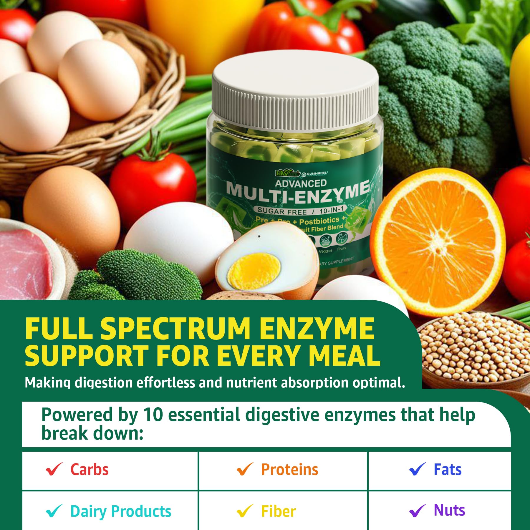 Digestive Enzymes Gummies for Women & Men, Multi-Enzymes with 90Billion CFU Probiotics and Prebiotics & Postbiotic, Vegetable & Fruit Fiber Blend, Super Enzymes for Digestive & Gut Health,Immune,60Cts - OzHealthStandard