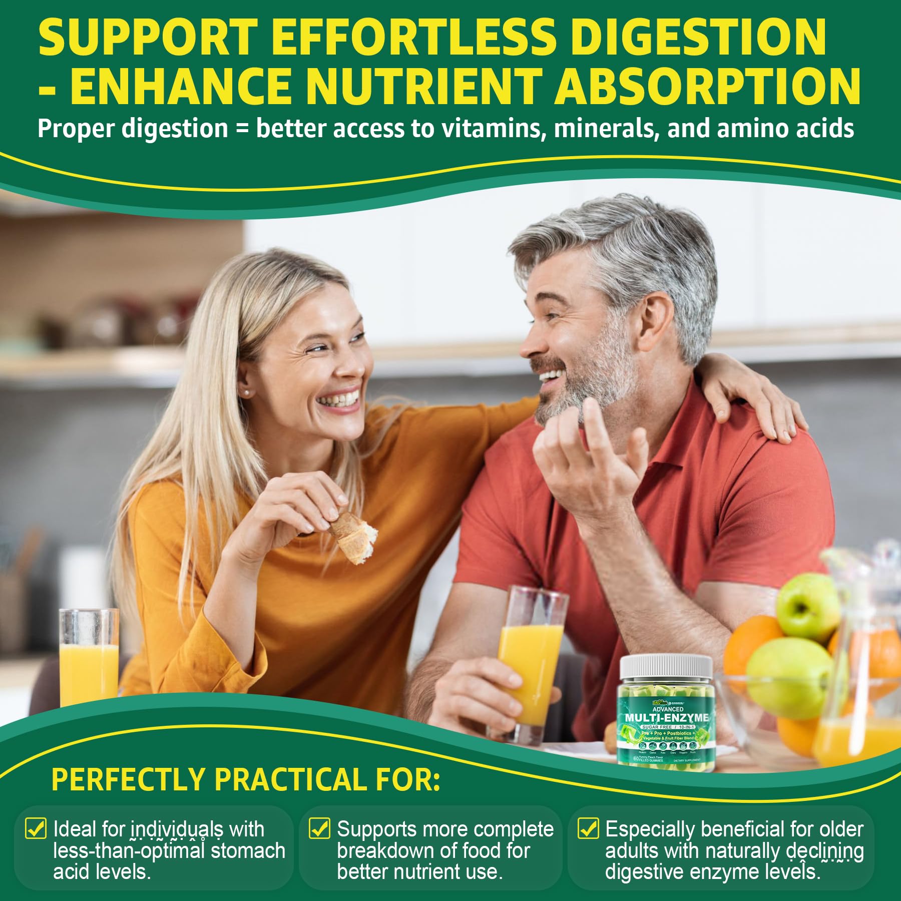 Digestive Enzymes Gummies for Women & Men, Multi-Enzymes with 90Billion CFU Probiotics and Prebiotics & Postbiotic, Vegetable & Fruit Fiber Blend, Super Enzymes for Digestive & Gut Health,Immune,60Cts - OzHealthStandard