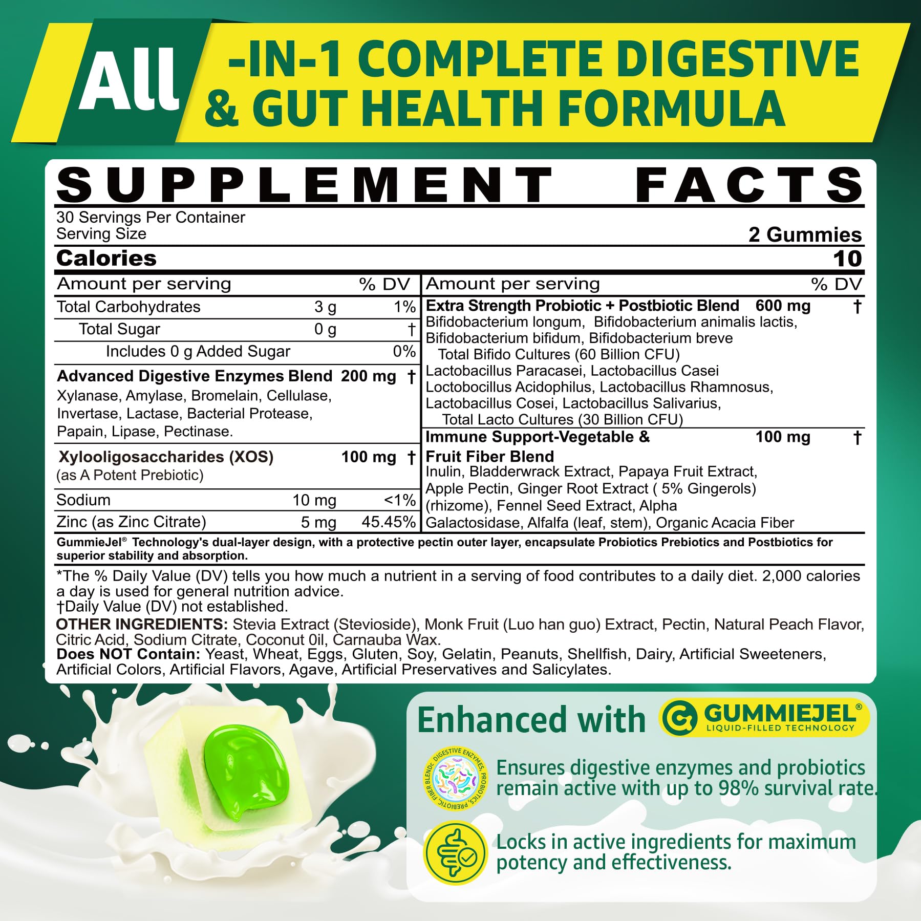 Digestive Enzymes Gummies for Women & Men, Multi-Enzymes with 90Billion CFU Probiotics and Prebiotics & Postbiotic, Vegetable & Fruit Fiber Blend, Super Enzymes for Digestive & Gut Health,Immune,60Cts - OzHealthStandard