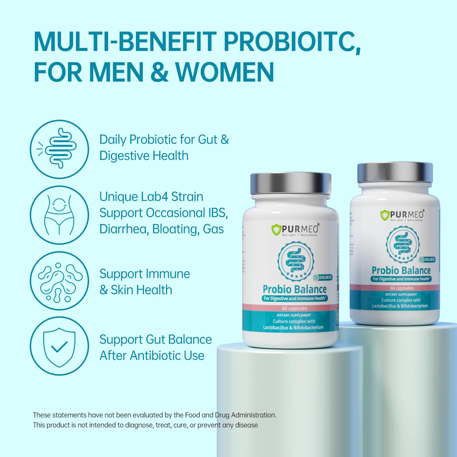 Digestive Probiotics 20X Lab4 Strains for Gut & Immune Health, Pro Formula for Men & Women, Probiotic Capsules Support Diarrhea, Bloating and Gas, Shelf Stable, Vegan, Gluten Free, 60 Days Supply - OzHealthStandard