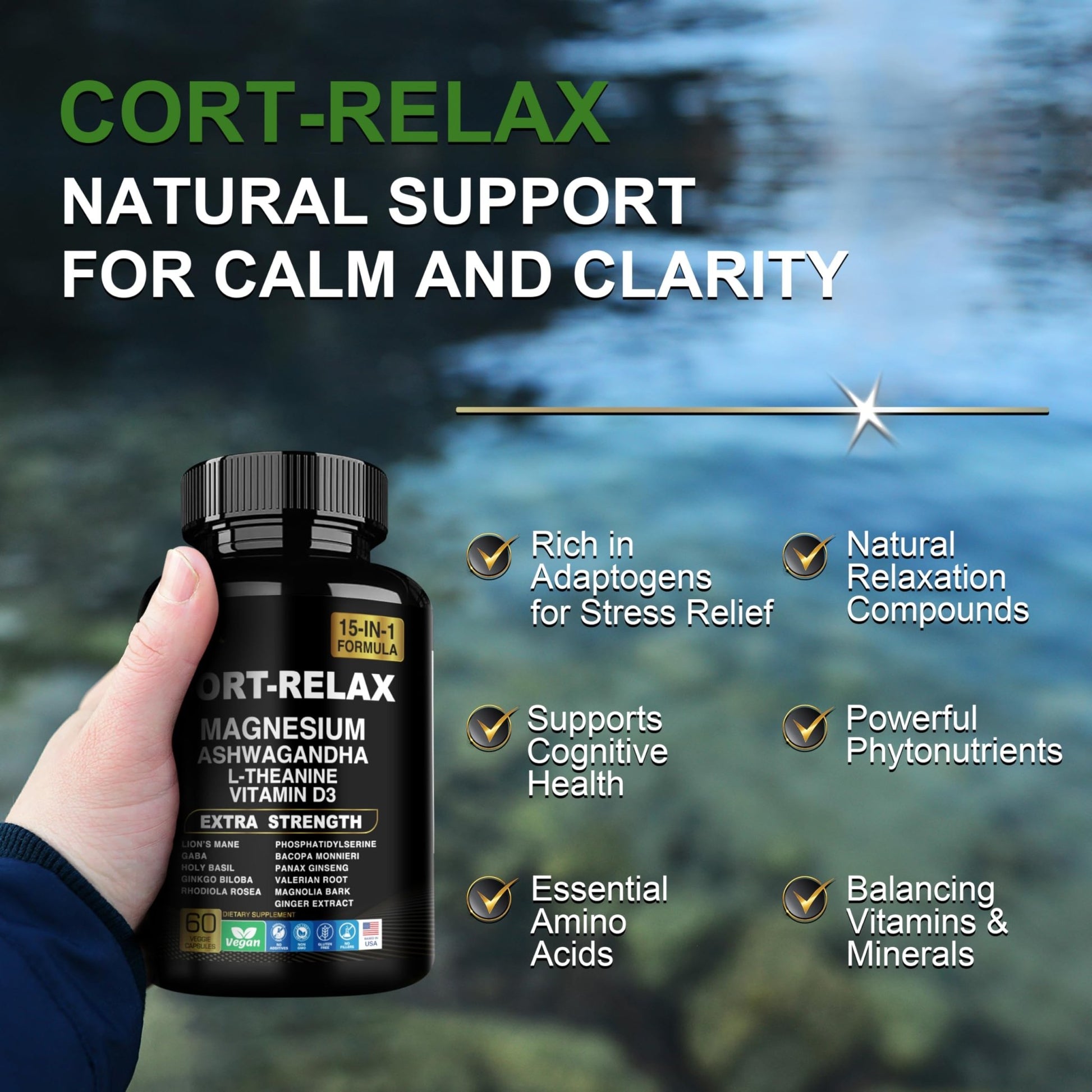 DLNIA Super Calm Cortisol Supplement with Magnesium Glycinate, Ashwagandha KSM-66, L-Theanine, Phosphatidylserine, Ginkgo Biloba & Lions Mane for Calm, Focus, Mental Clarity, Relaxation, Sleep, Energy - OzHealthStandard