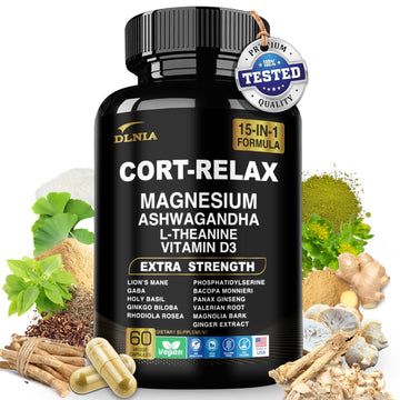 DLNIA Super Calm Cortisol Supplement with Magnesium Glycinate, Ashwagandha KSM-66, L-Theanine, Phosphatidylserine, Ginkgo Biloba & Lions Mane for Calm, Focus, Mental Clarity, Relaxation, Sleep, Energy - OzHealthStandard