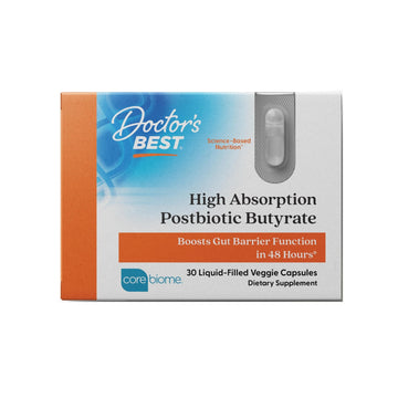 Doctor's BEST High Absorption Postbiotic Butyrate Featuring Corebiome, Gut & Immune Health, Non-GMO, Gluten Free, Soy Free, Vegan, 30 Liquid Veggie Caps - OzHealthStandard