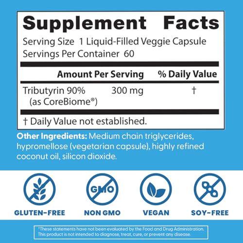 Doctor's BEST High Absorption Postbiotic Butyrate Featuring Corebiome, Gut & Immune Health, Non-GMO, Gluten Free, Soy Free, Vegan, 30 Liquid Veggie Caps - OzHealthStandard