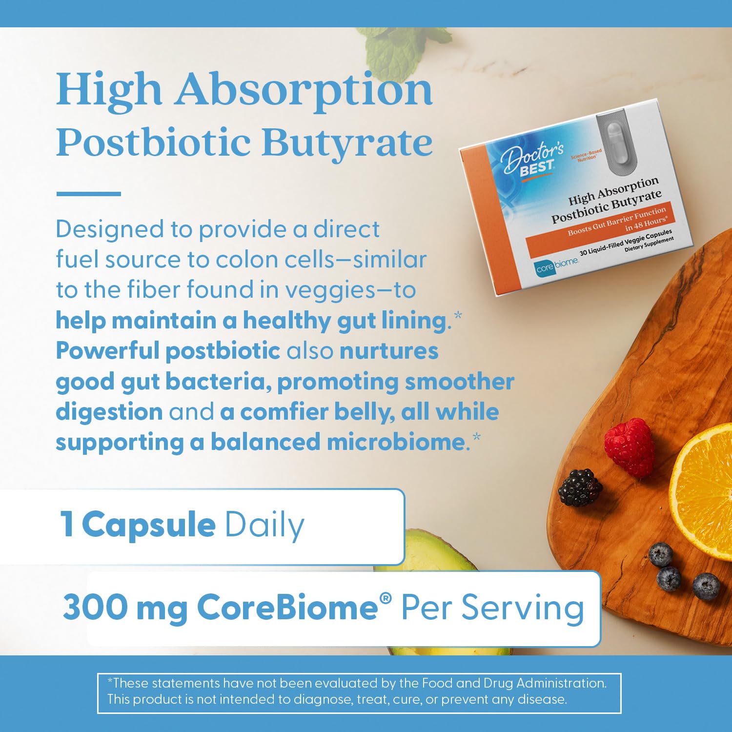 Doctor's BEST High Absorption Postbiotic Butyrate Featuring Corebiome, Gut & Immune Health, Non-GMO, Gluten Free, Soy Free, Vegan, 30 Liquid Veggie Caps - OzHealthStandard