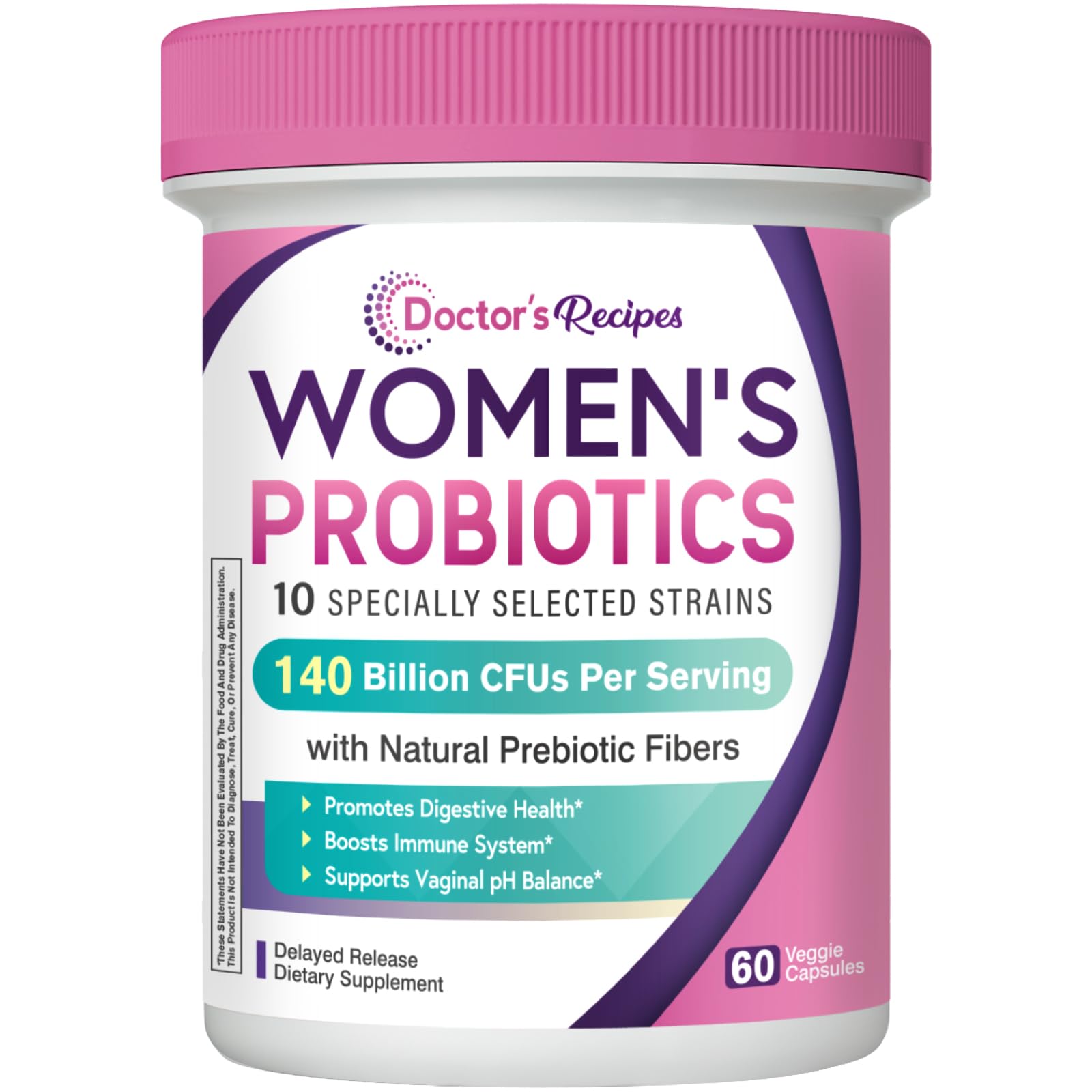 Doctor's Recipes Probiotics for Women, Organic Prebiotics and Probiotics for Digestive Health, Vaginal Health, 140 Billion CFU, 10 Strains, Shelf Stable, 60 Capsules - OzHealthStandard