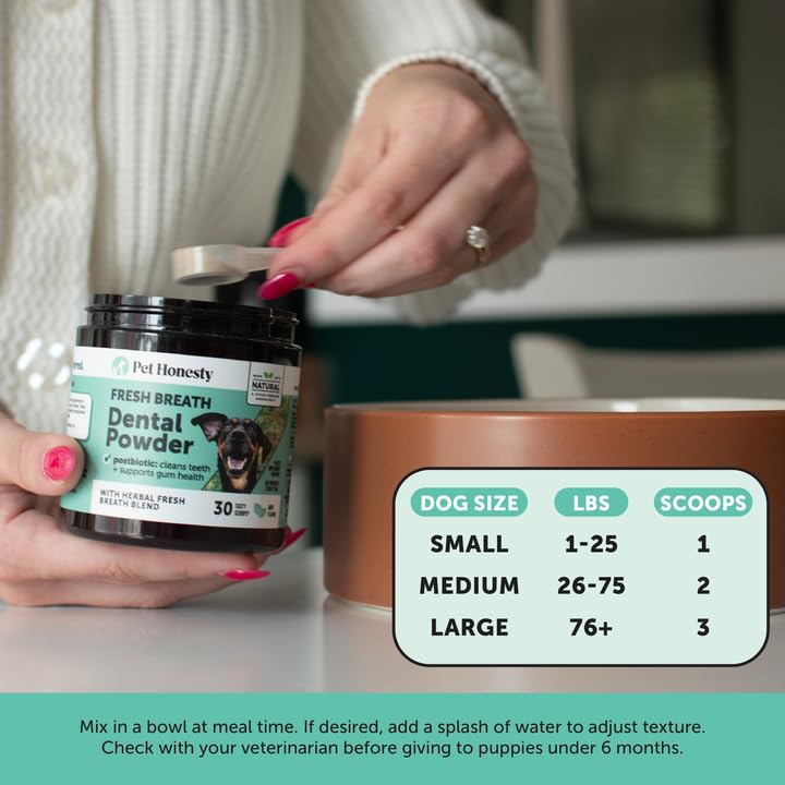 Dog Breath Freshener Dental Powder for Teeth Cleaning Plaque Off, Dental Care for Dogs, Tartar Remover for Teeth with Natural Herbal Blend + Postbiotics (Mint - 30 Servings) - OzHealthStandard