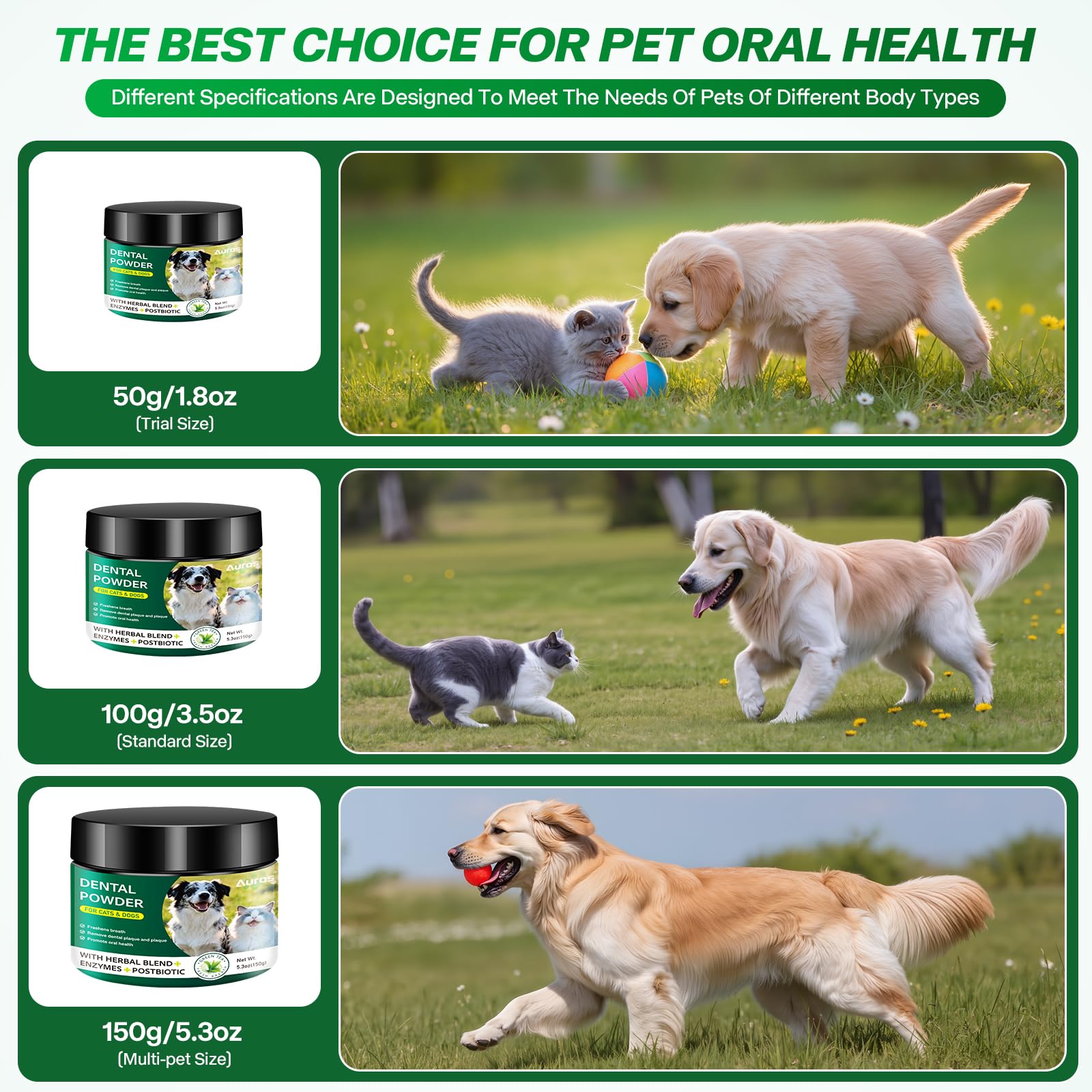 Dog Dental Powder for Teeth Cleaning Plaque & Bad Breath Off, Dental Powder for Dogs Teeth with Natural Herbal Blend & Postbiotics, Dog Teeth Cleaning Powder with Enzymes for Dogs & Cats (3.5oz) - OzHealthStandard
