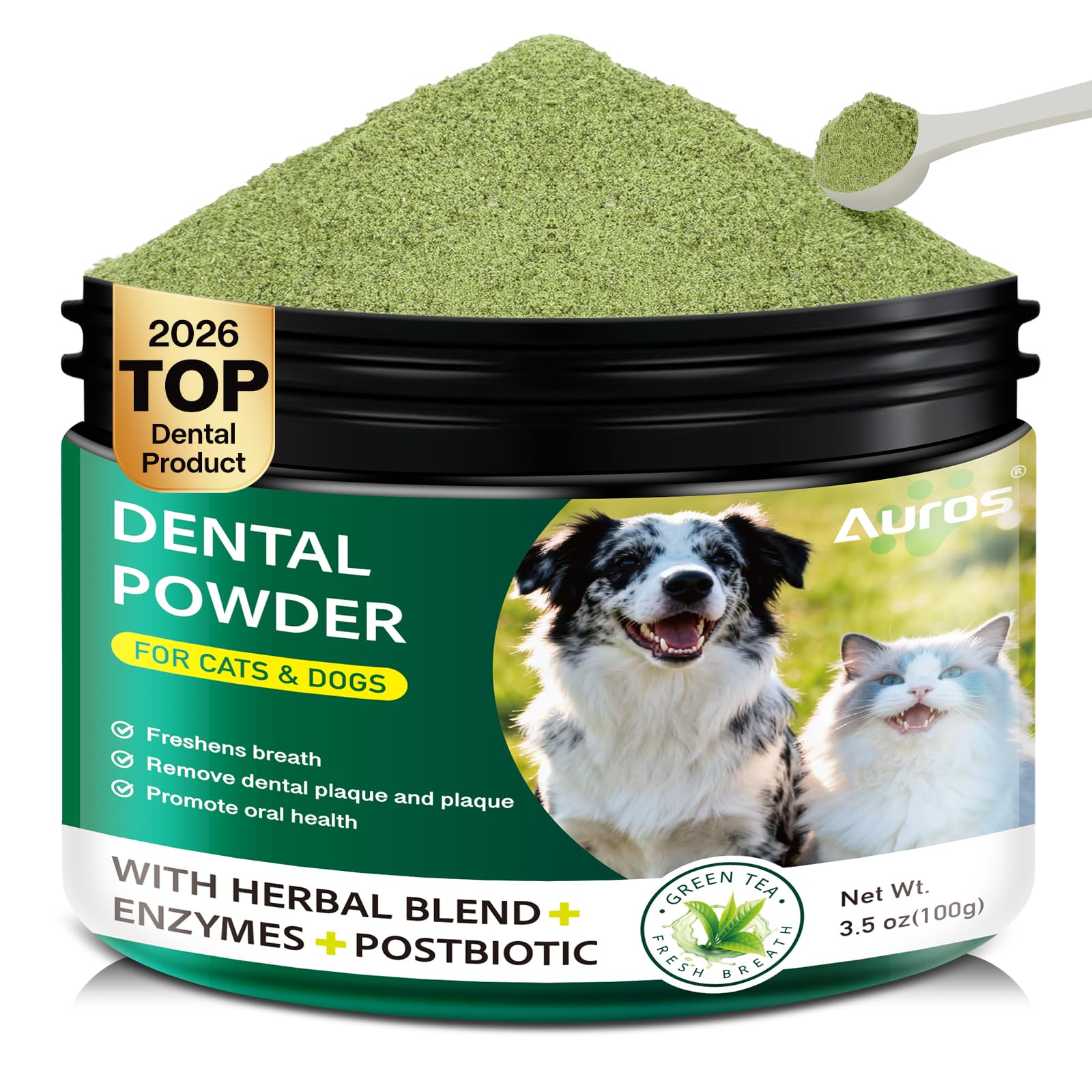 Dog Dental Powder for Teeth Cleaning Plaque & Bad Breath Off, Dental Powder for Dogs Teeth with Natural Herbal Blend & Postbiotics, Dog Teeth Cleaning Powder with Enzymes for Dogs & Cats (3.5oz) - OzHealthStandard