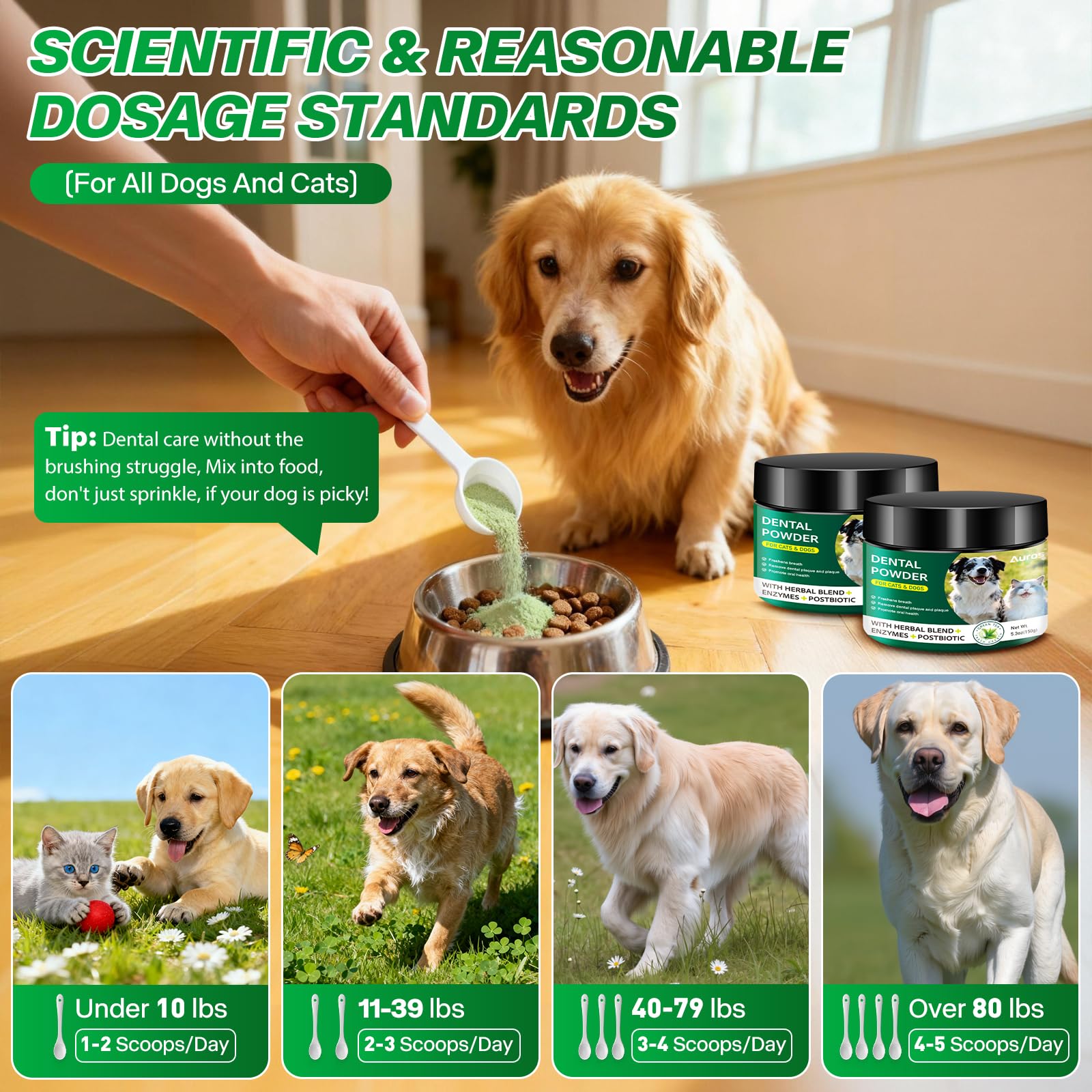 Dog Dental Powder for Teeth Cleaning Plaque & Bad Breath Off, Dental Powder for Dogs Teeth with Natural Herbal Blend & Postbiotics, Dog Teeth Cleaning Powder with Enzymes for Dogs & Cats (3.5oz) - OzHealthStandard