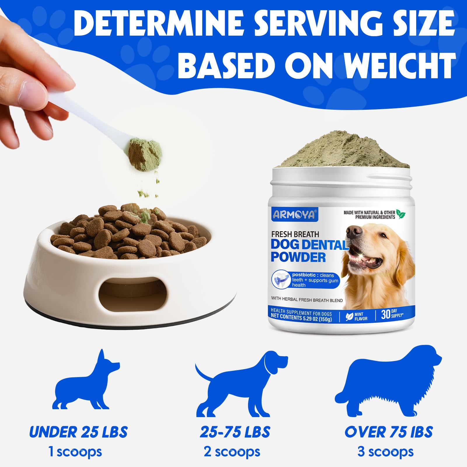 Dog Teeth Cleaning Powder - Dental Powder for Dogs Teeth - Plaque Removal - Supports Gum Health - Tartar Remover with Natural Herb Blend and Postbiotics 30 Day Supply - Mint Flavor - OzHealthStandard