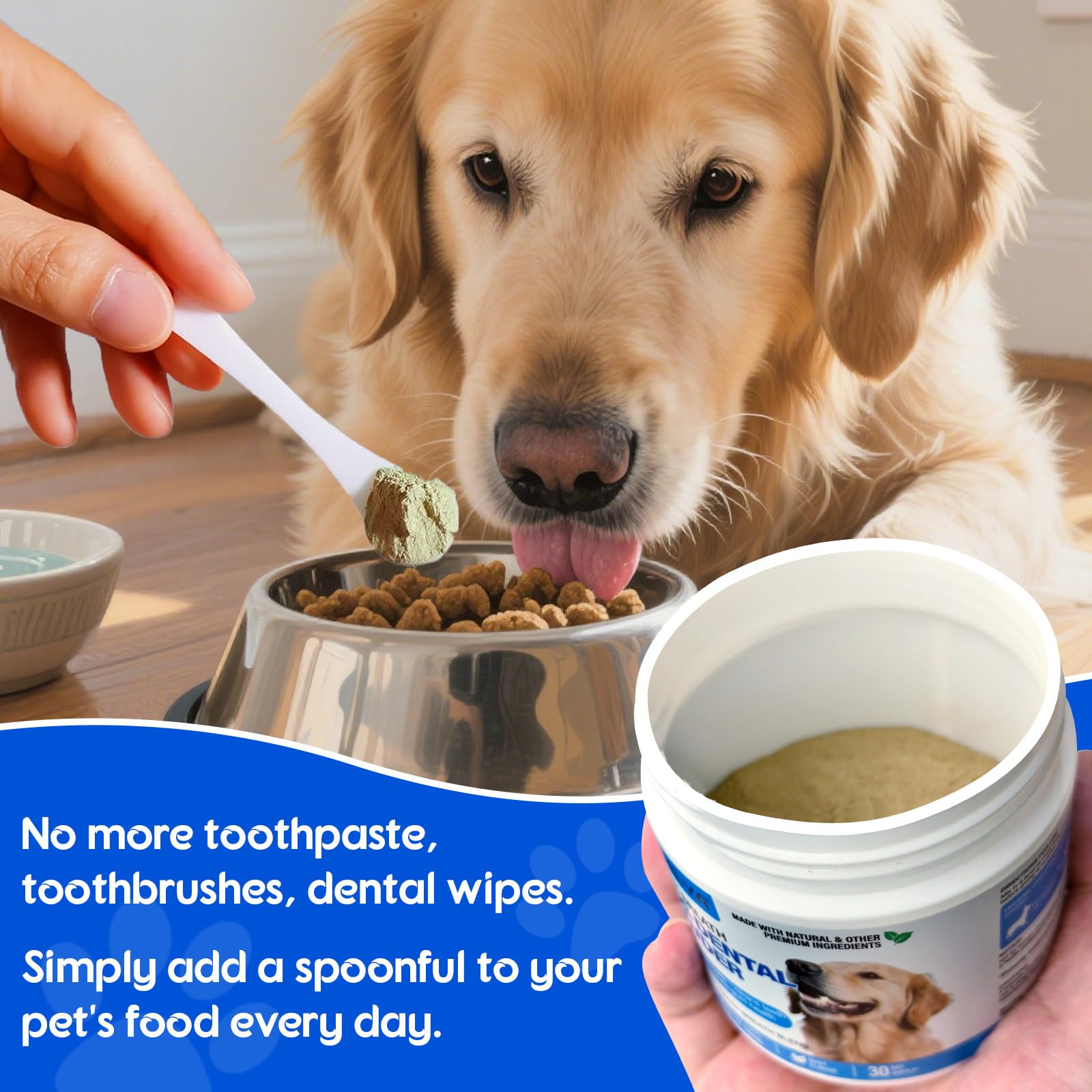 Dog Teeth Cleaning Powder - Dental Powder for Dogs Teeth - Plaque Removal - Supports Gum Health - Tartar Remover with Natural Herb Blend and Postbiotics 30 Day Supply - Mint Flavor - OzHealthStandard