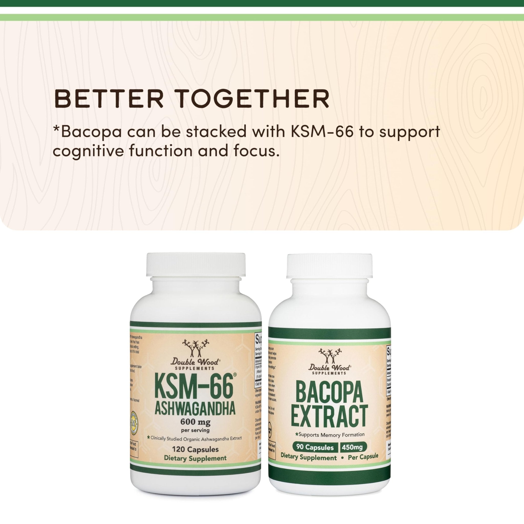 Double Wood Supplements Ashwagandha KSM 66 Organic and Clinically Studied Extract (600mg Per Serving, 120 Capsules, 60 Servings) - OzHealthStandard