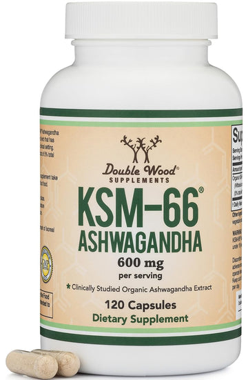 Double Wood Supplements Ashwagandha KSM 66 Organic and Clinically Studied Extract (600mg Per Serving, 120 Capsules, 60 Servings) - OzHealthStandard