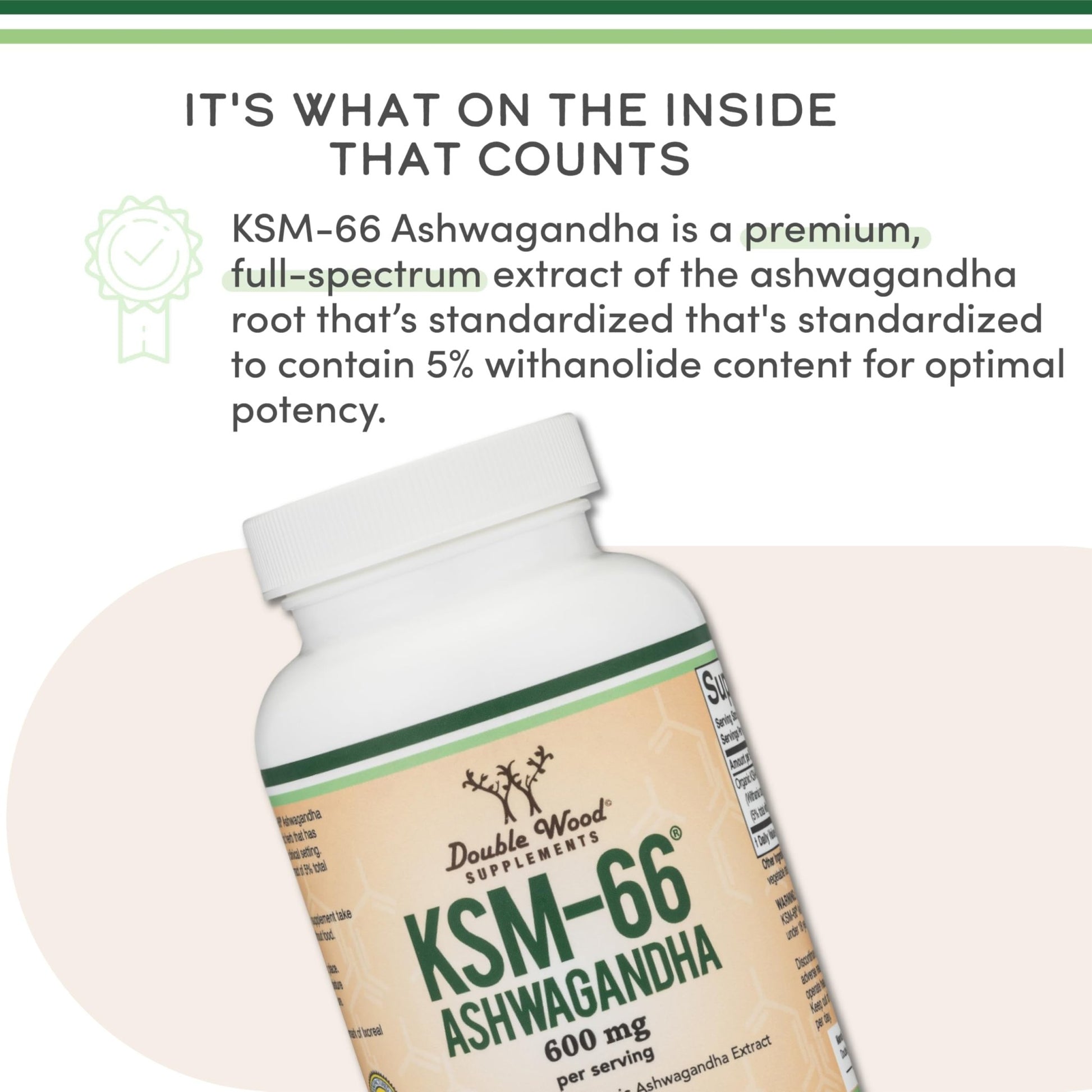 Double Wood Supplements Ashwagandha KSM 66 Organic and Clinically Studied Extract (600mg Per Serving, 120 Capsules, 60 Servings) - OzHealthStandard