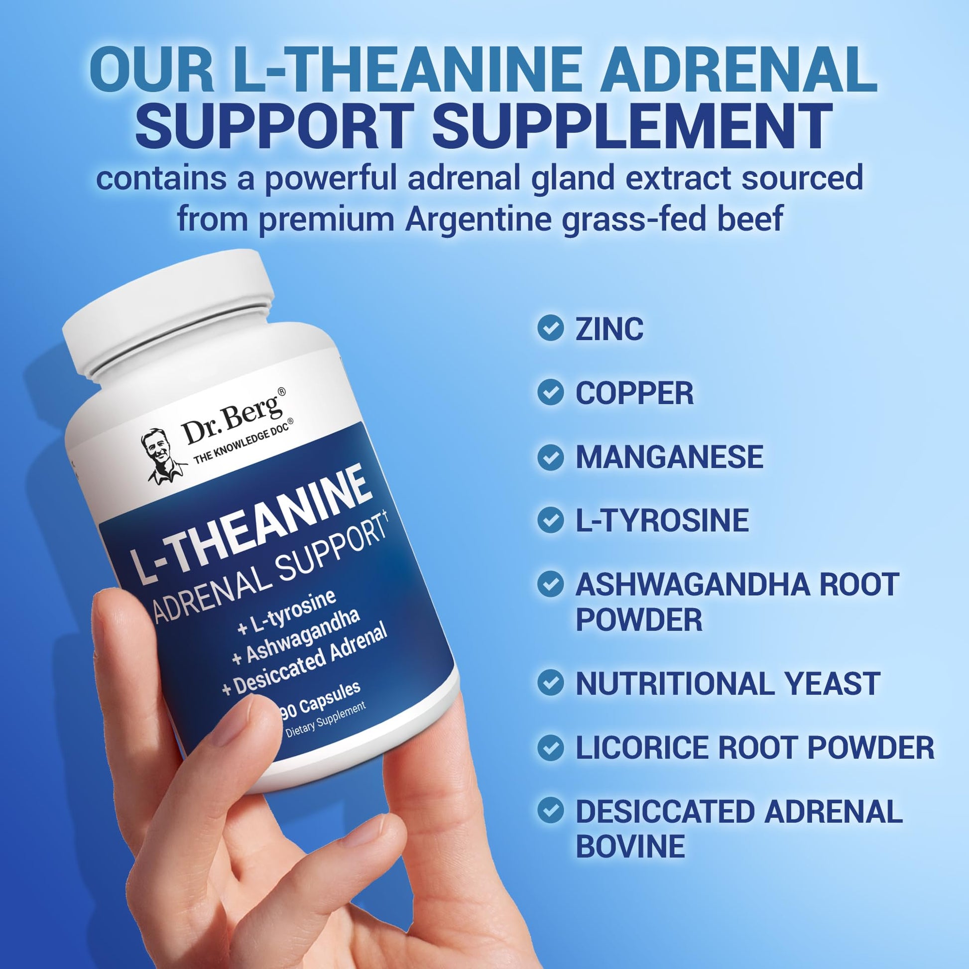 Dr. Berg L-Theanine 200mg - Includes Zinc, Copper, L-Tyrosine, & Ashwagandha – L-Theanine Supplement Adrenal Support - for Relaxation, Stress Relief, and Mental Clarity* – 90 Gelatin Capsules - OzHealthStandard