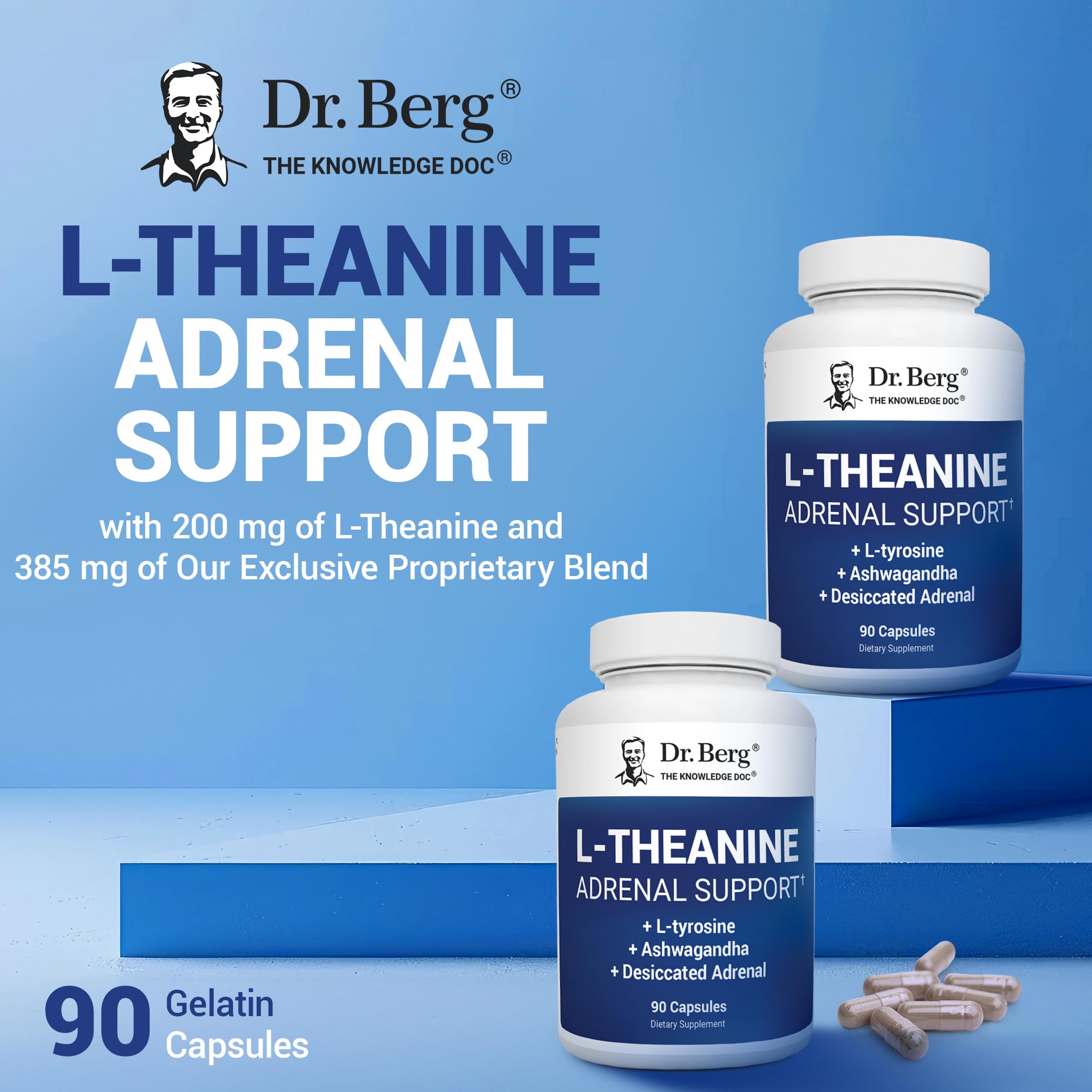 Dr. Berg L-Theanine 200mg - Includes Zinc, Copper, L-Tyrosine, & Ashwagandha – L-Theanine Supplement Adrenal Support - for Relaxation, Stress Relief, and Mental Clarity* – 90 Gelatin Capsules - OzHealthStandard