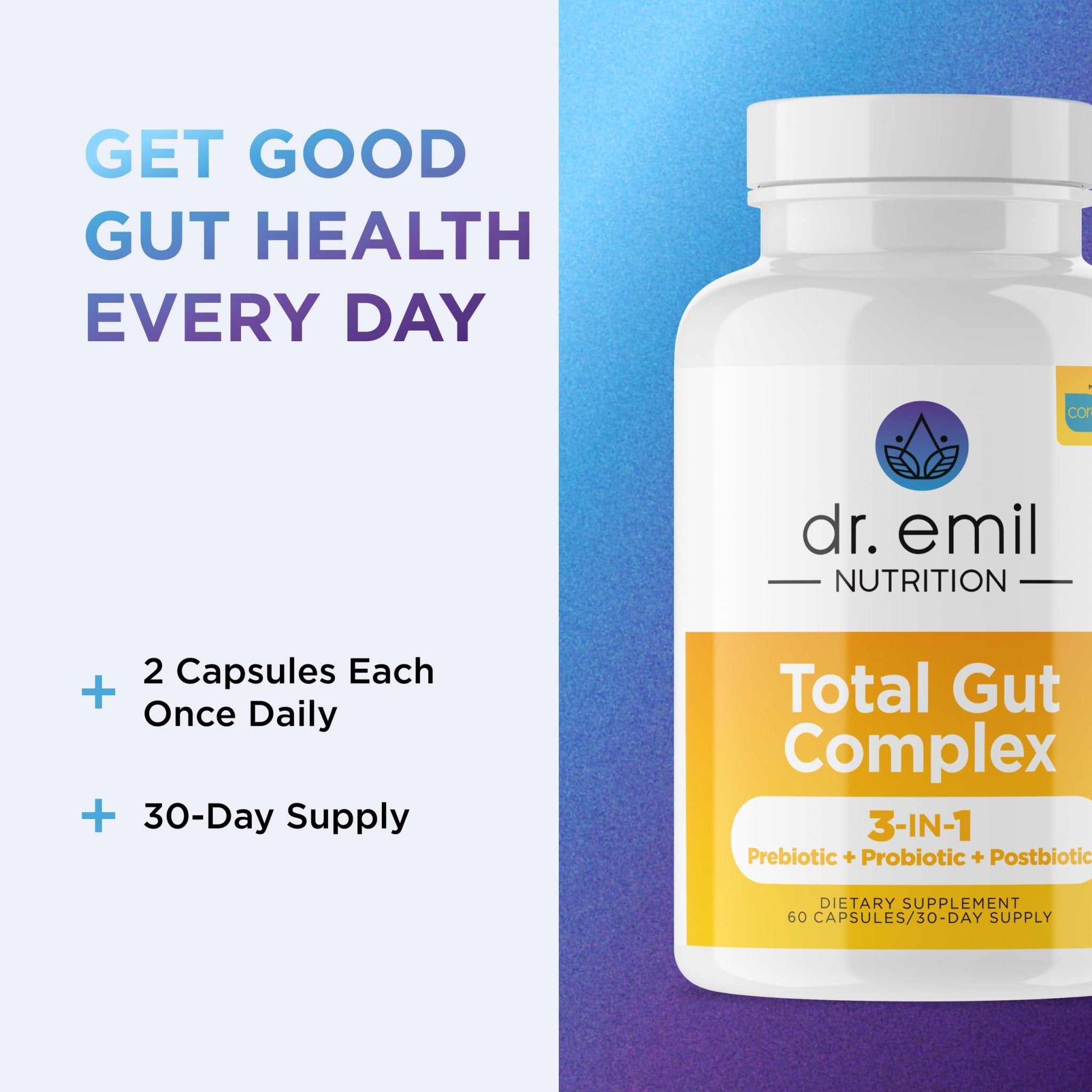 DR. EMIL NUTRITION Total Gut Health Complex - Prebiotic, Probiotic & Postbiotic Supplement - Supports Digestive Health, Bloating & Gut Balance - OzHealthStandard