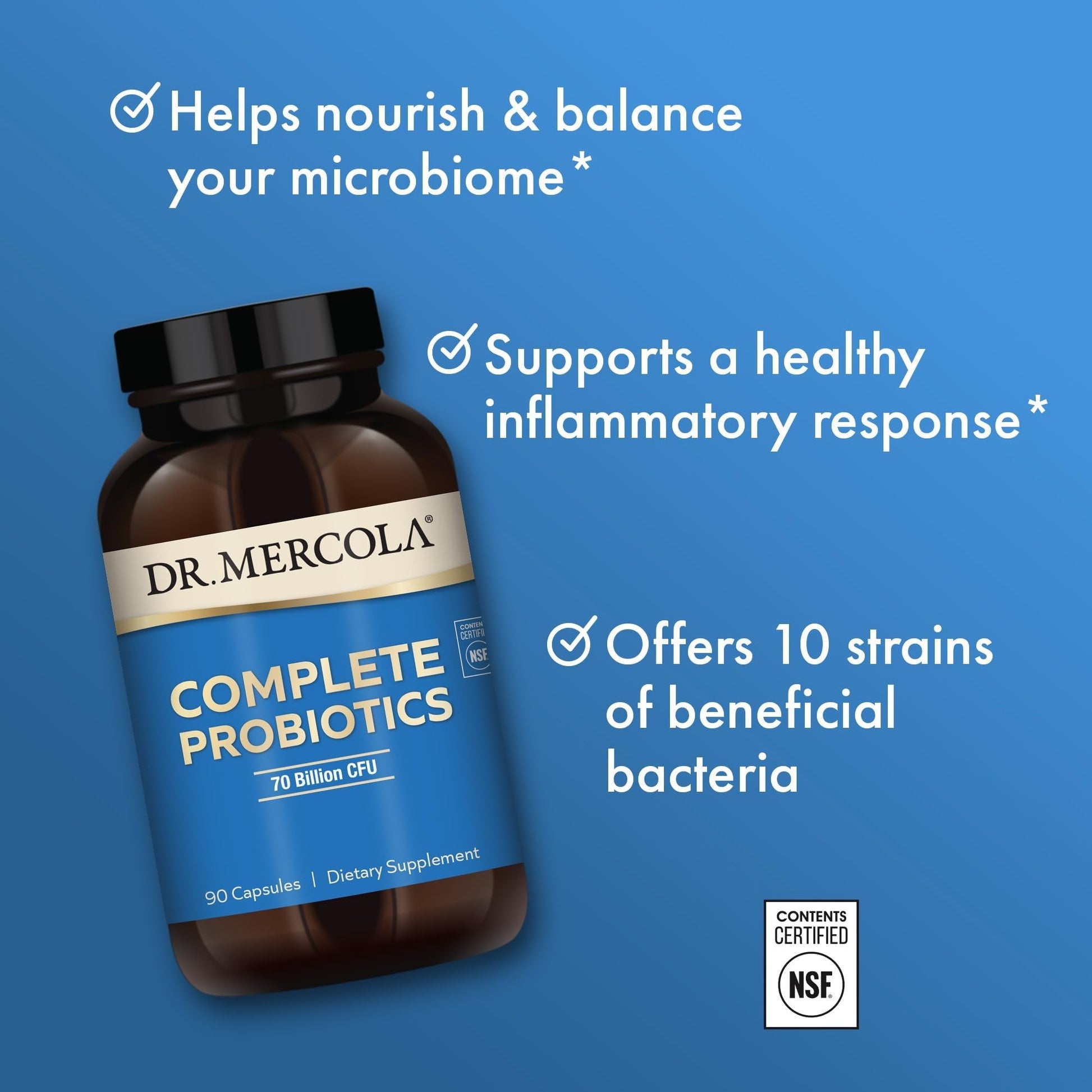 Dr. Mercola Complete Probiotics - 70 Billion CFU - Supports Immune, Digestive & Gut Health - Features 10 Strains - Shelf Stable - GMO-Free, Gluten-Free & Soy-Free - 90 Capsules (90 Servings) - OzHealthStandard