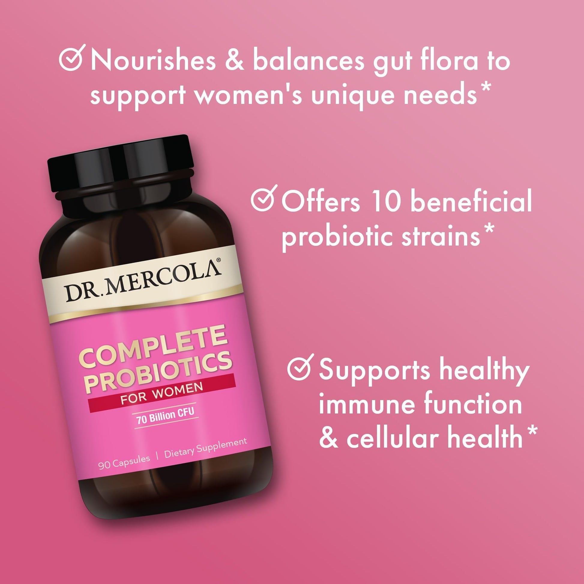 Dr. Mercola Complete Probiotics for Women - Supports Gut, Vaginal & Immune Health - Contains Lactobacillus Strains - Non-GMO, Gluten-Free & Soy-Free - 90 Capsules (90 Servings) - OzHealthStandard