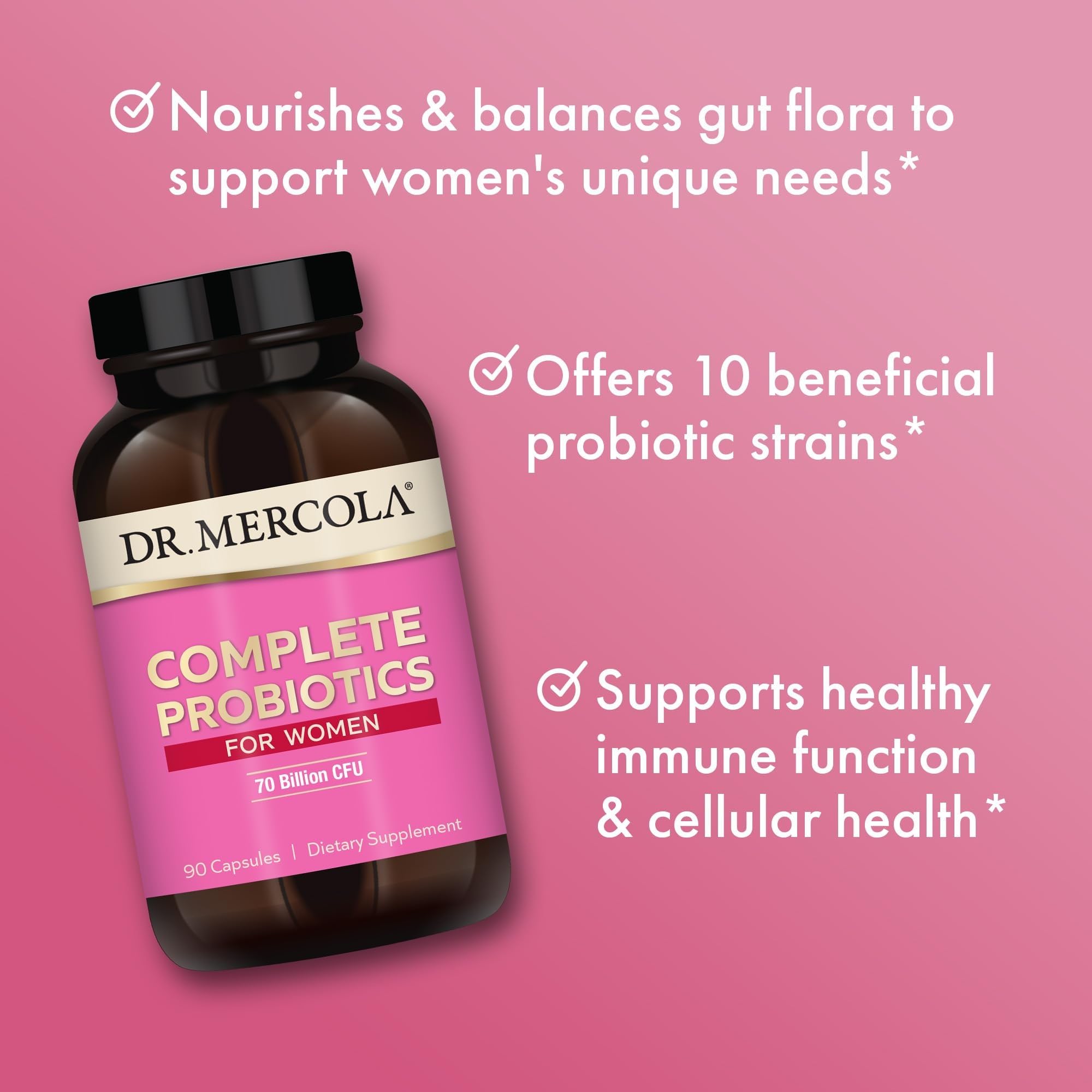 Dr. Mercola Complete Probiotics for Women - Supports Gut, Vaginal & Immune Health - Contains Lactobacillus Strains - Non-GMO, Gluten-Free & Soy-Free - 90 Capsules (90 Servings) - OzHealthStandard
