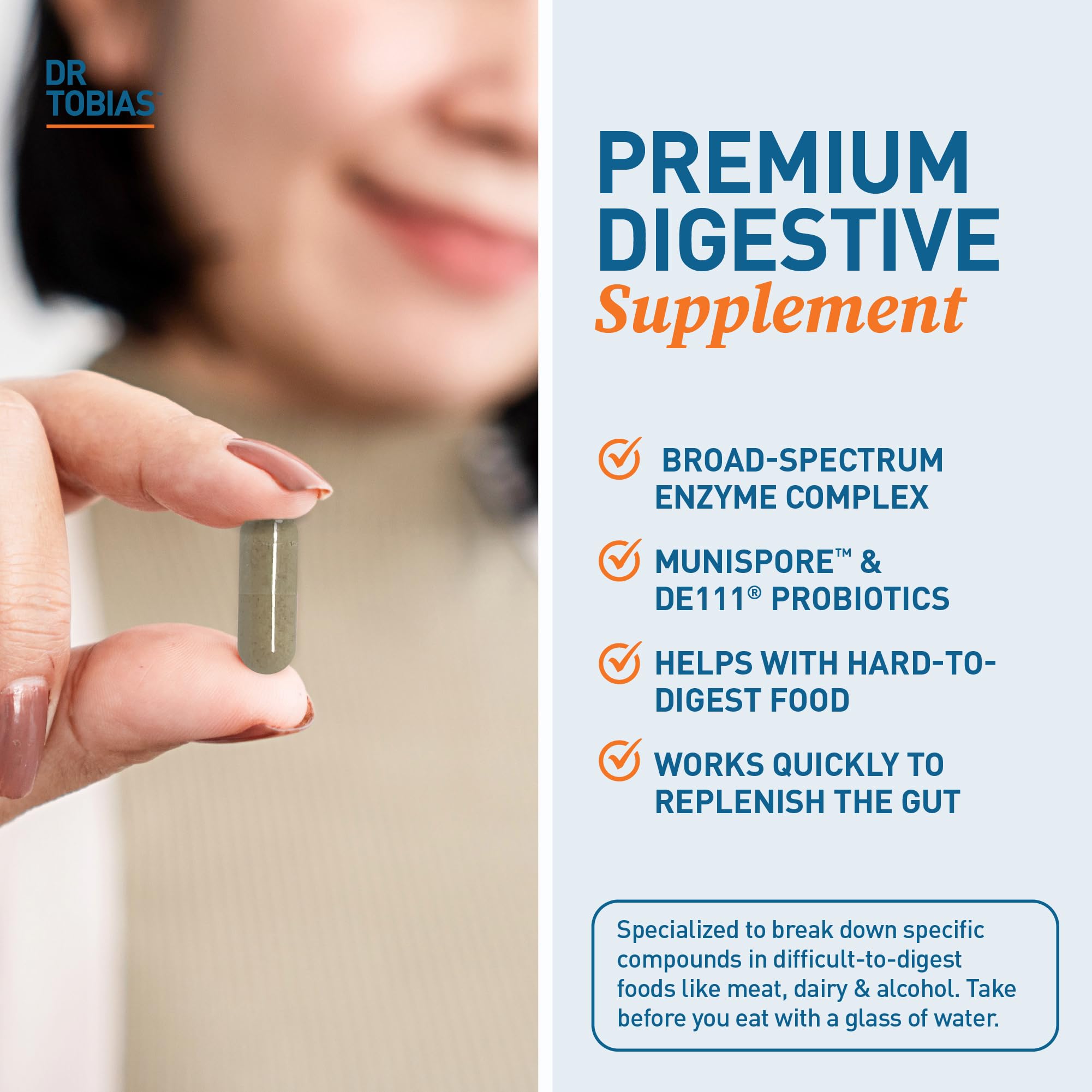 Dr. Tobias Digestive Enzymes with Probiotics, Prebiotics and Postbiotics Bromelain, Amylase, Lipase, for Better Digestion & Immune Function, 60 Capsules, 30 Servings (2 Daily) - OzHealthStandard
